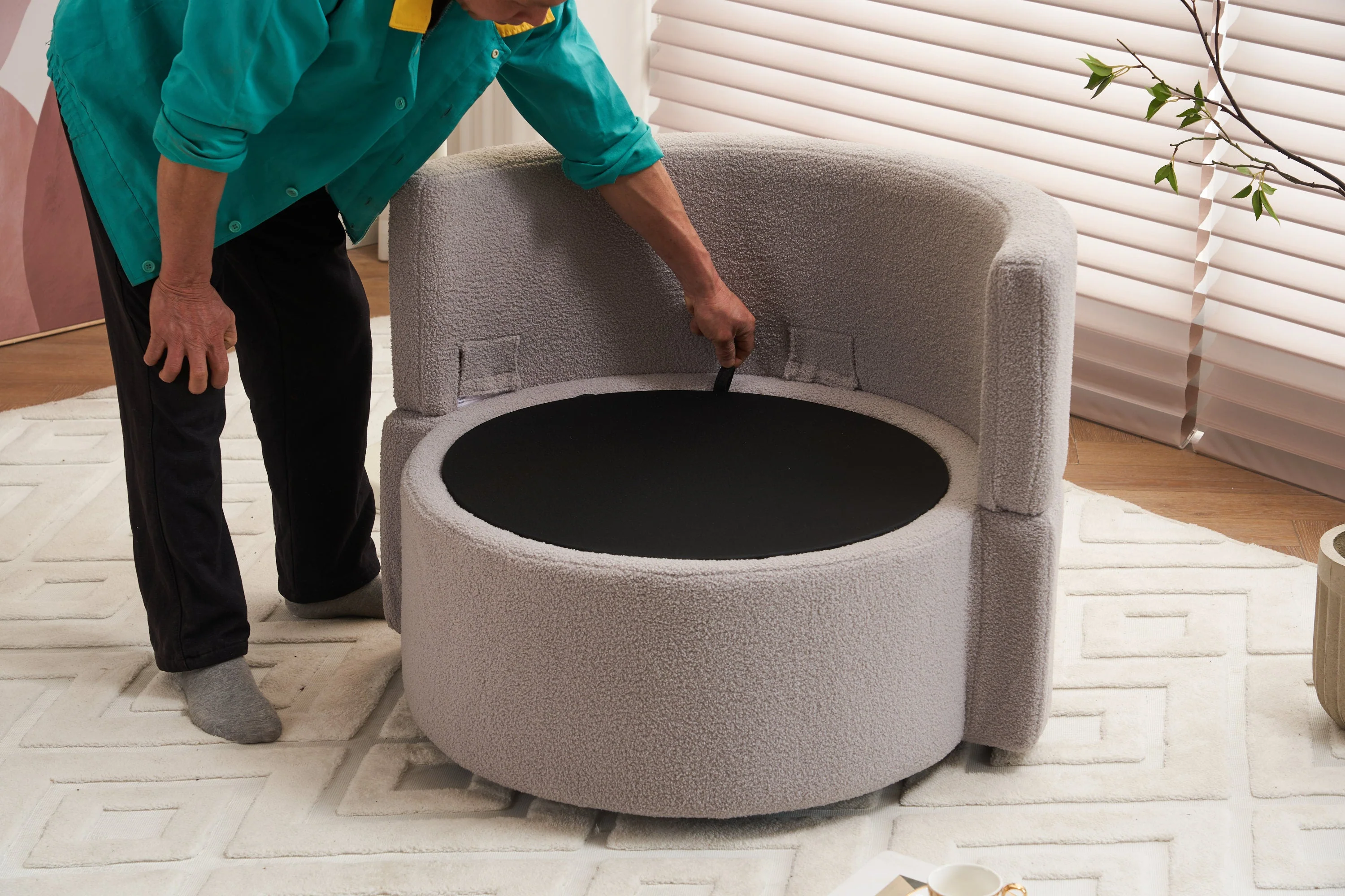 Teddy Fabric Swivel And Storage Chair With Back Cushion - Image 40