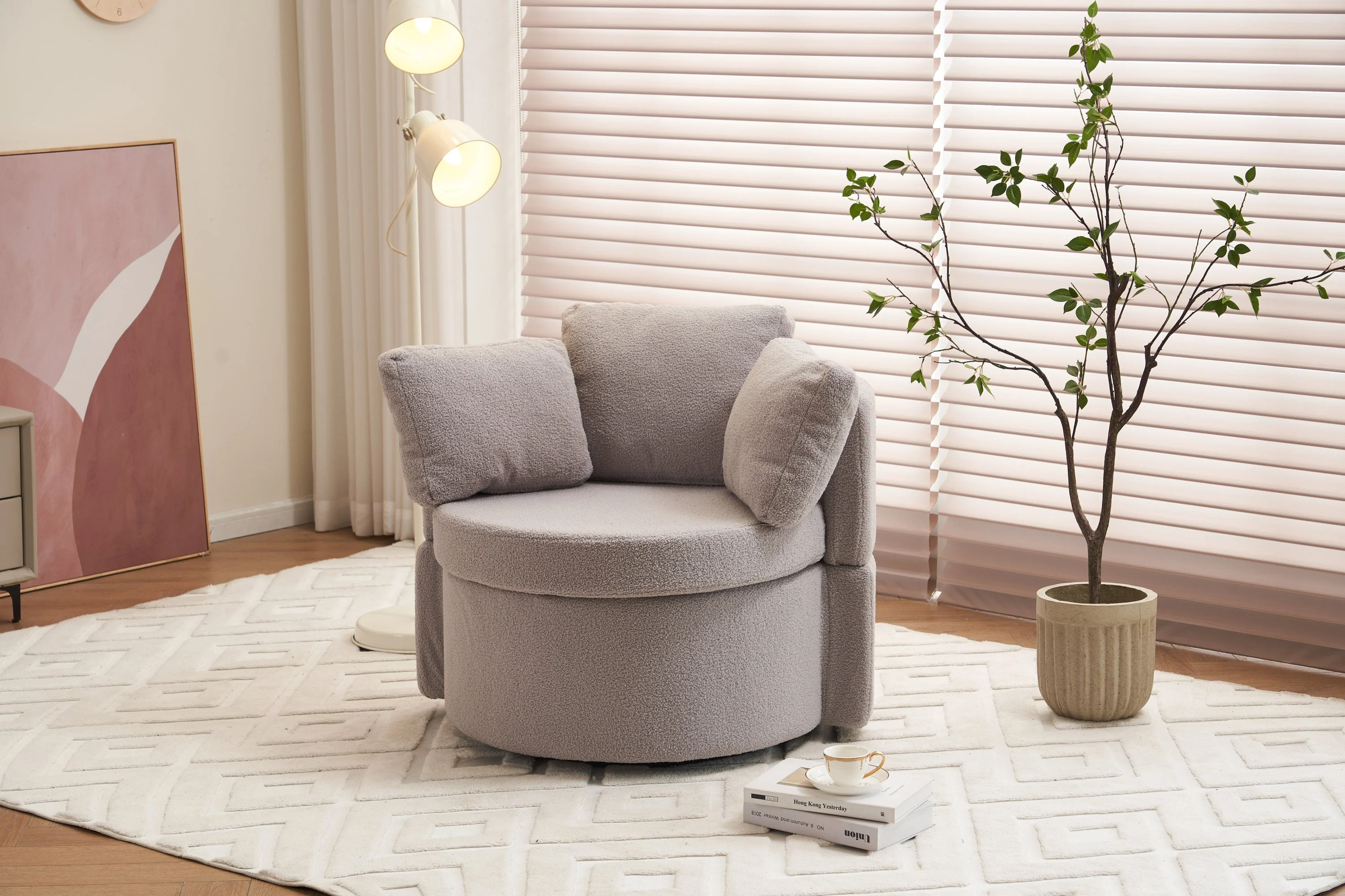Teddy Fabric Swivel And Storage Chair With Back Cushion - Image 51