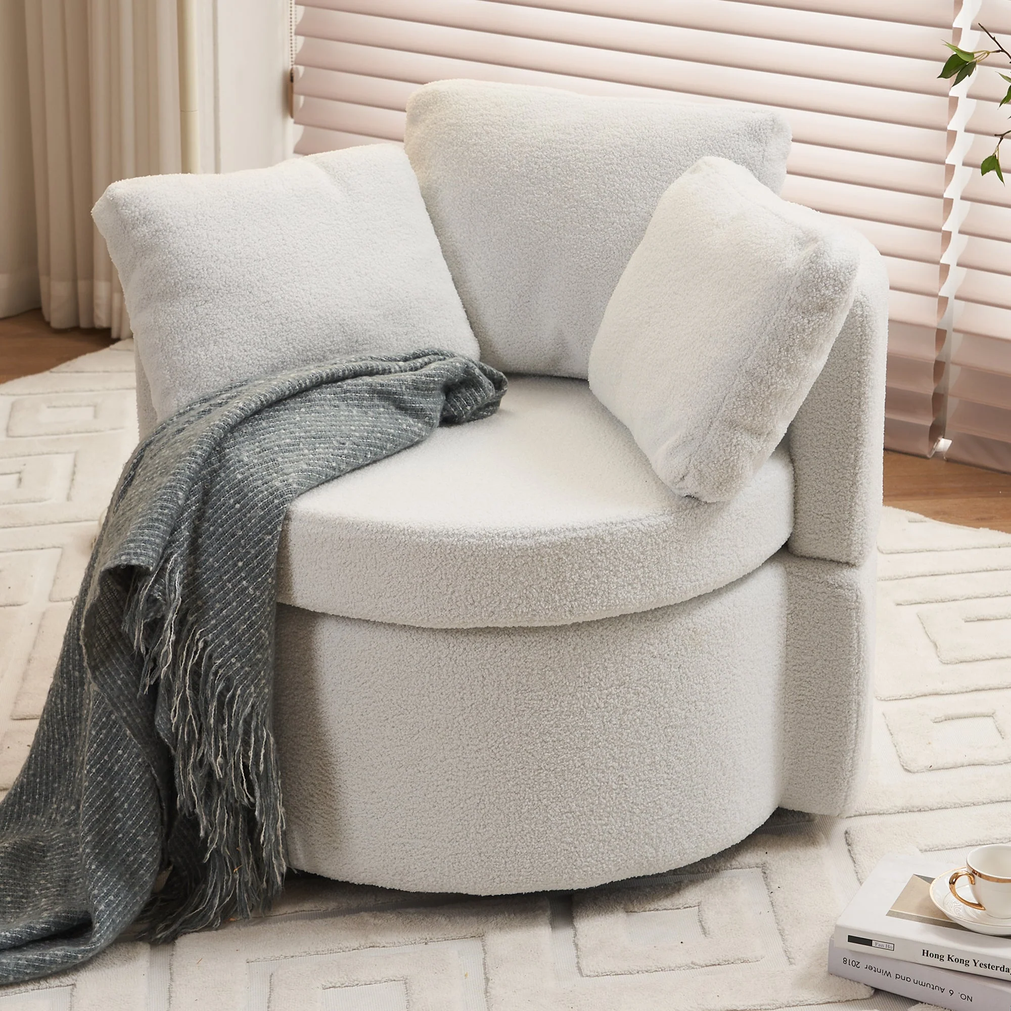 Teddy Fabric Swivel And Storage Chair With Back Cushion - Image 53