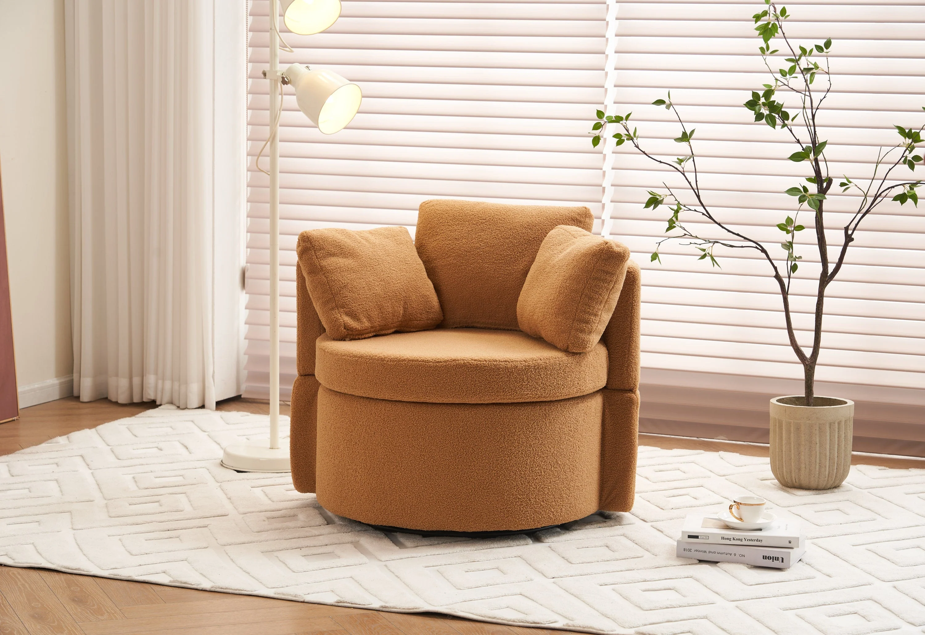 Teddy Fabric Swivel And Storage Chair With Back Cushion - Image 6