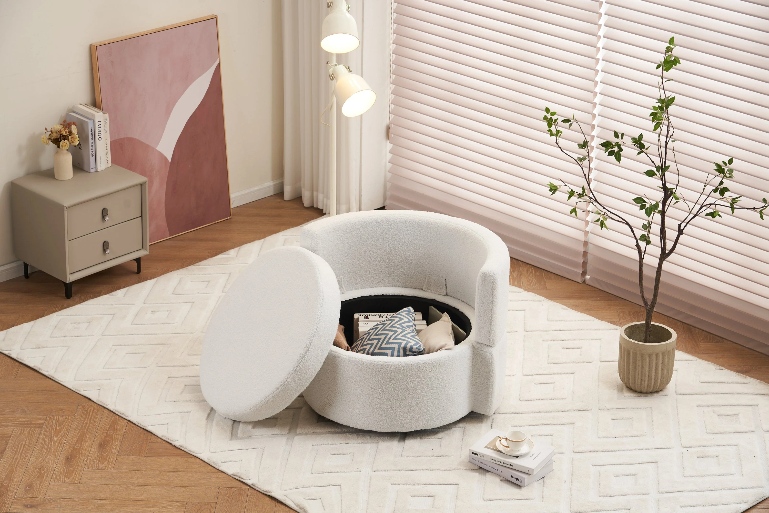 Teddy Fabric Swivel And Storage Chair With Back Cushion - Image 62