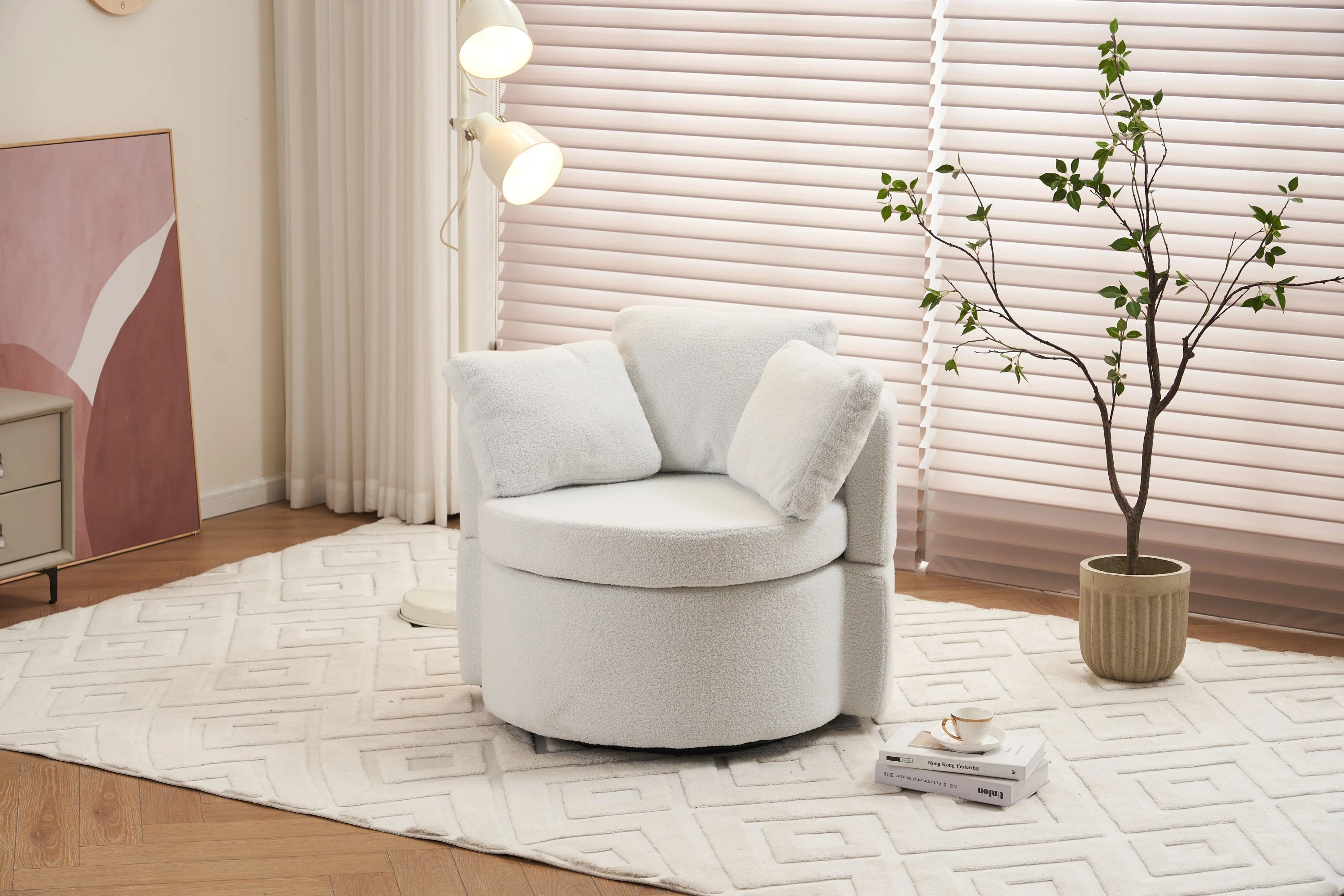 Teddy Fabric Swivel And Storage Chair With Back Cushion - Image 66