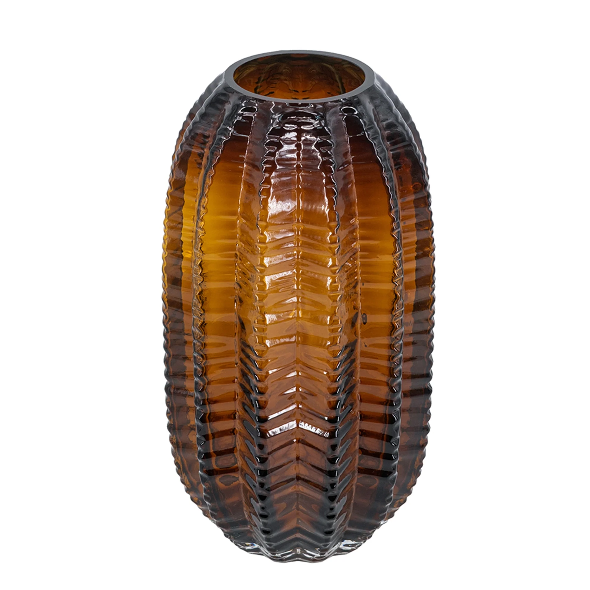 Textured Cylindrical Glass Vase with Amber Finish - Image 3