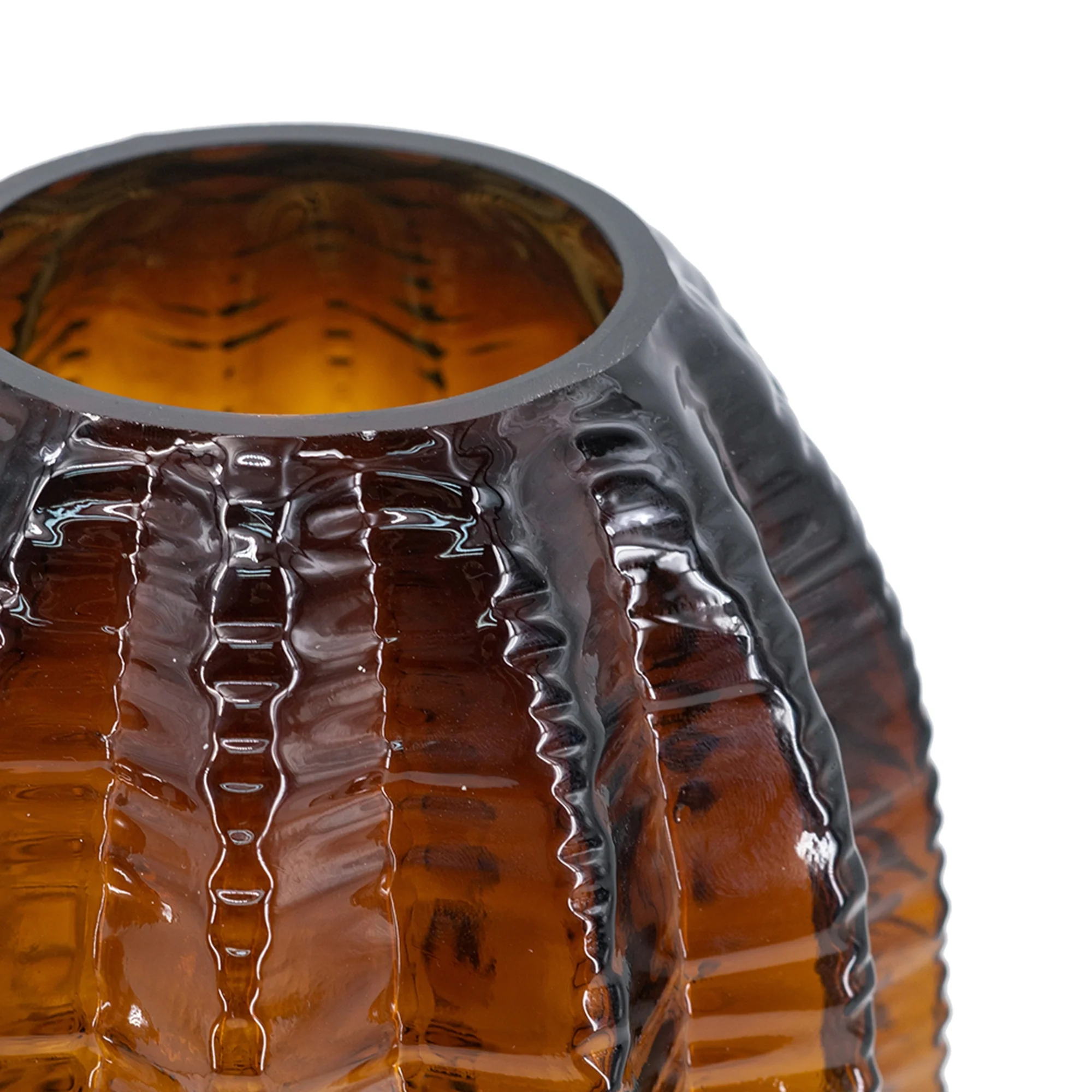 Textured Cylindrical Glass Vase with Amber Finish - Image 4