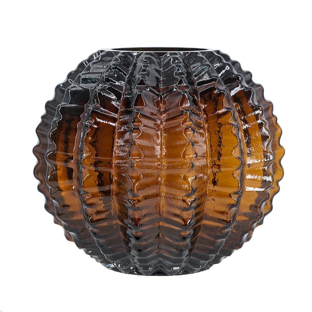 Textured Round Glass Vase with Amber Finish - Image 3