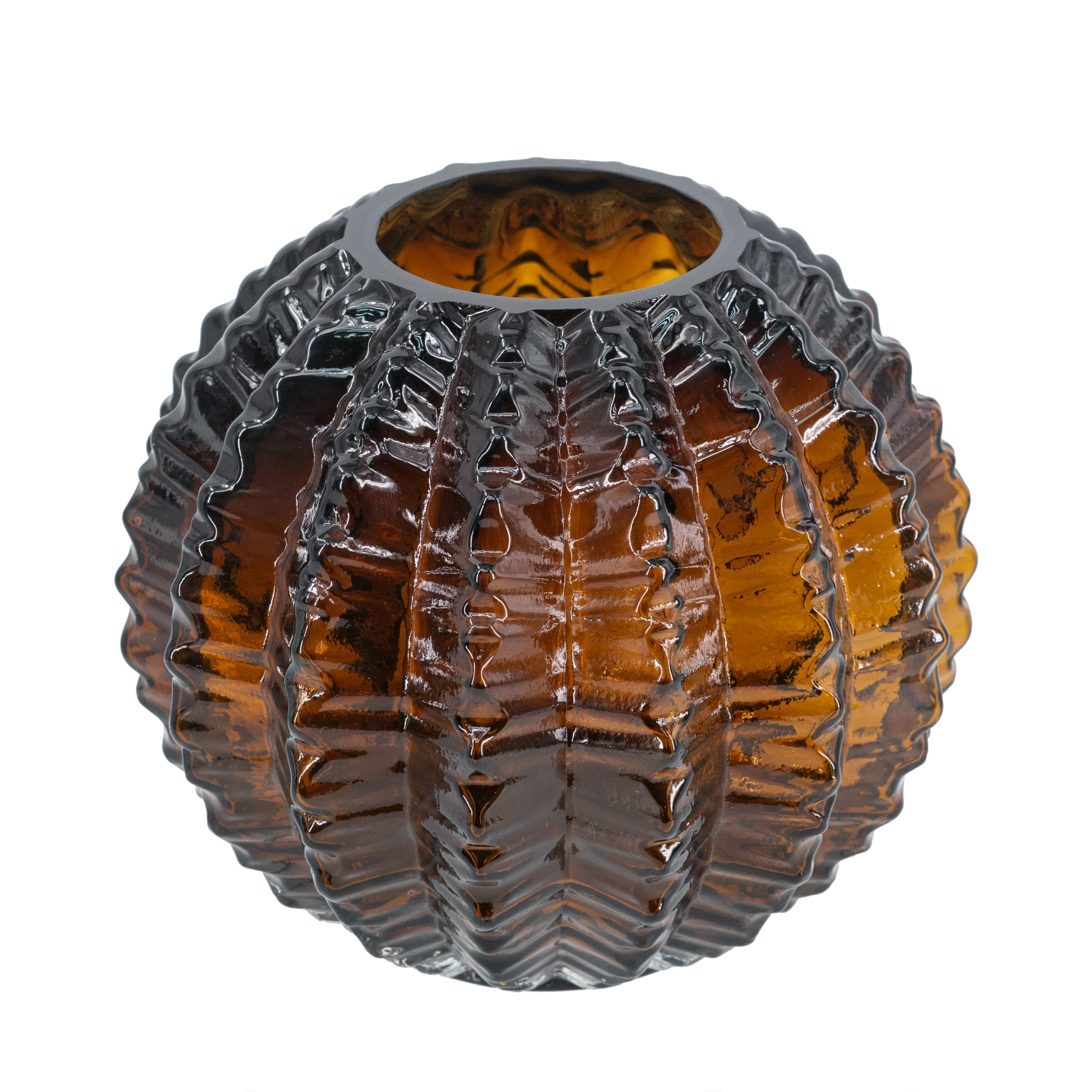 Textured Round Glass Vase with Amber Finish - Image 4