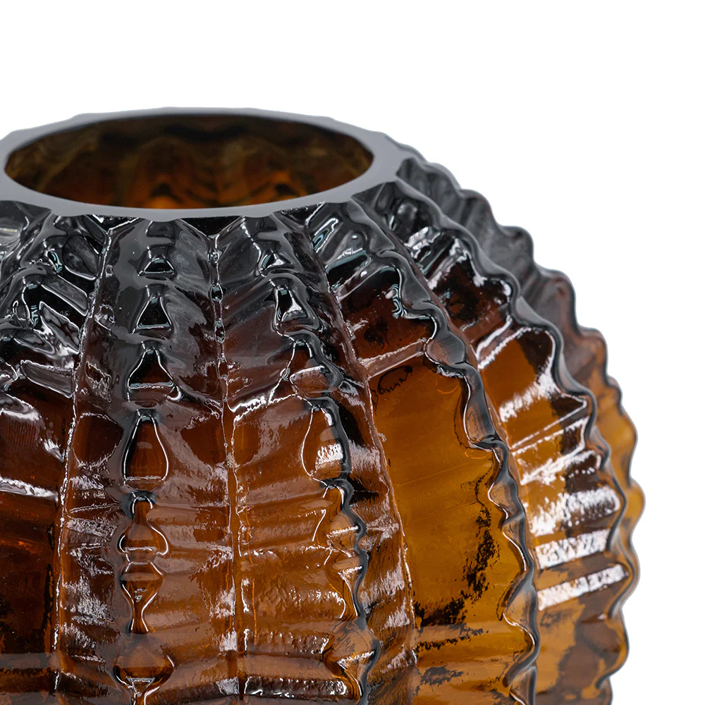 Textured Round Glass Vase with Amber Finish - Image 5