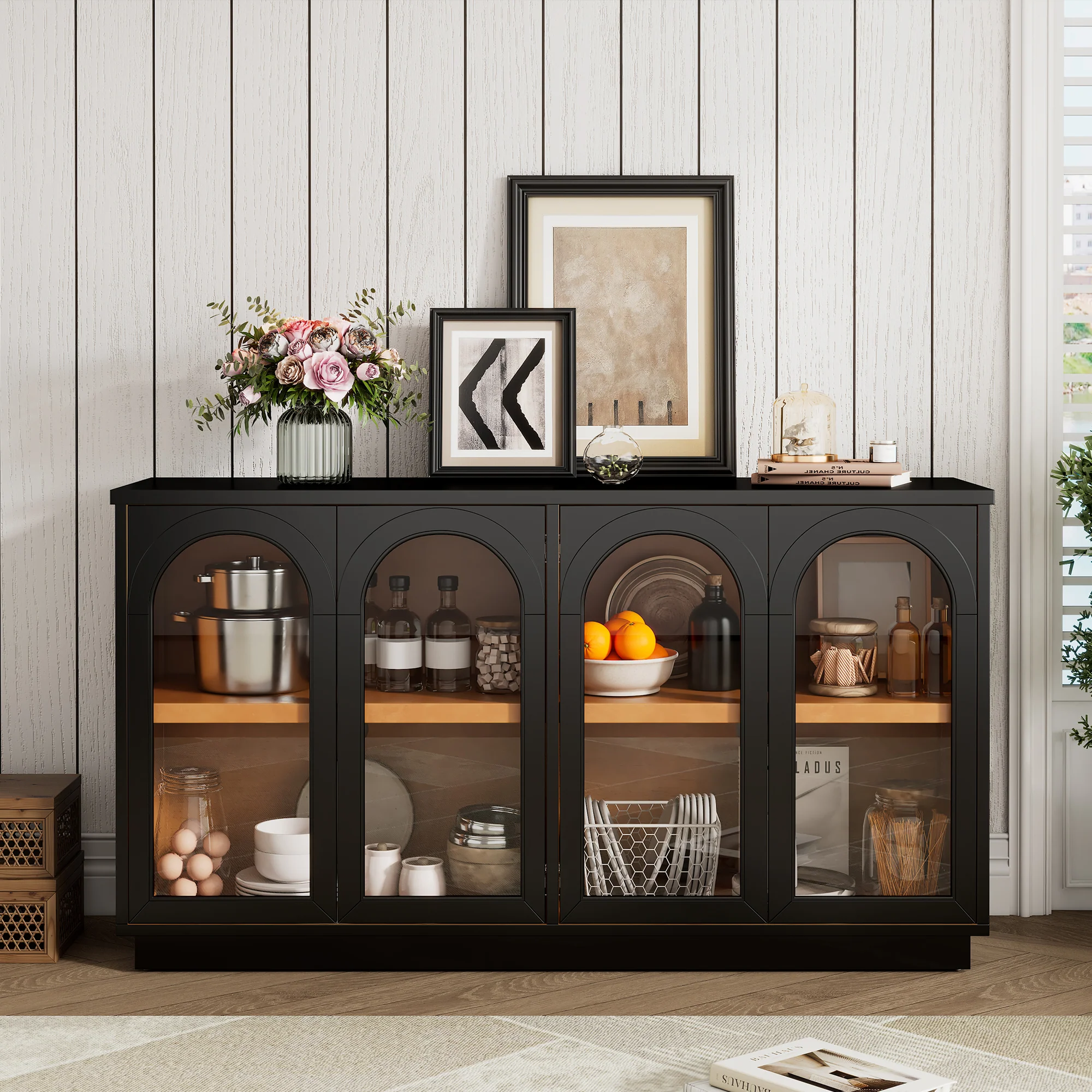 Arched Storage Cabinet with Glass Doors - Image 2