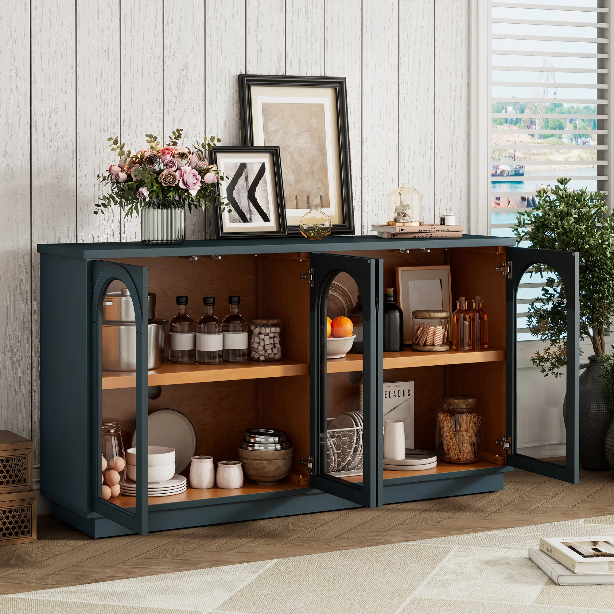Arched Storage Cabinet with Glass Doors - Image 22