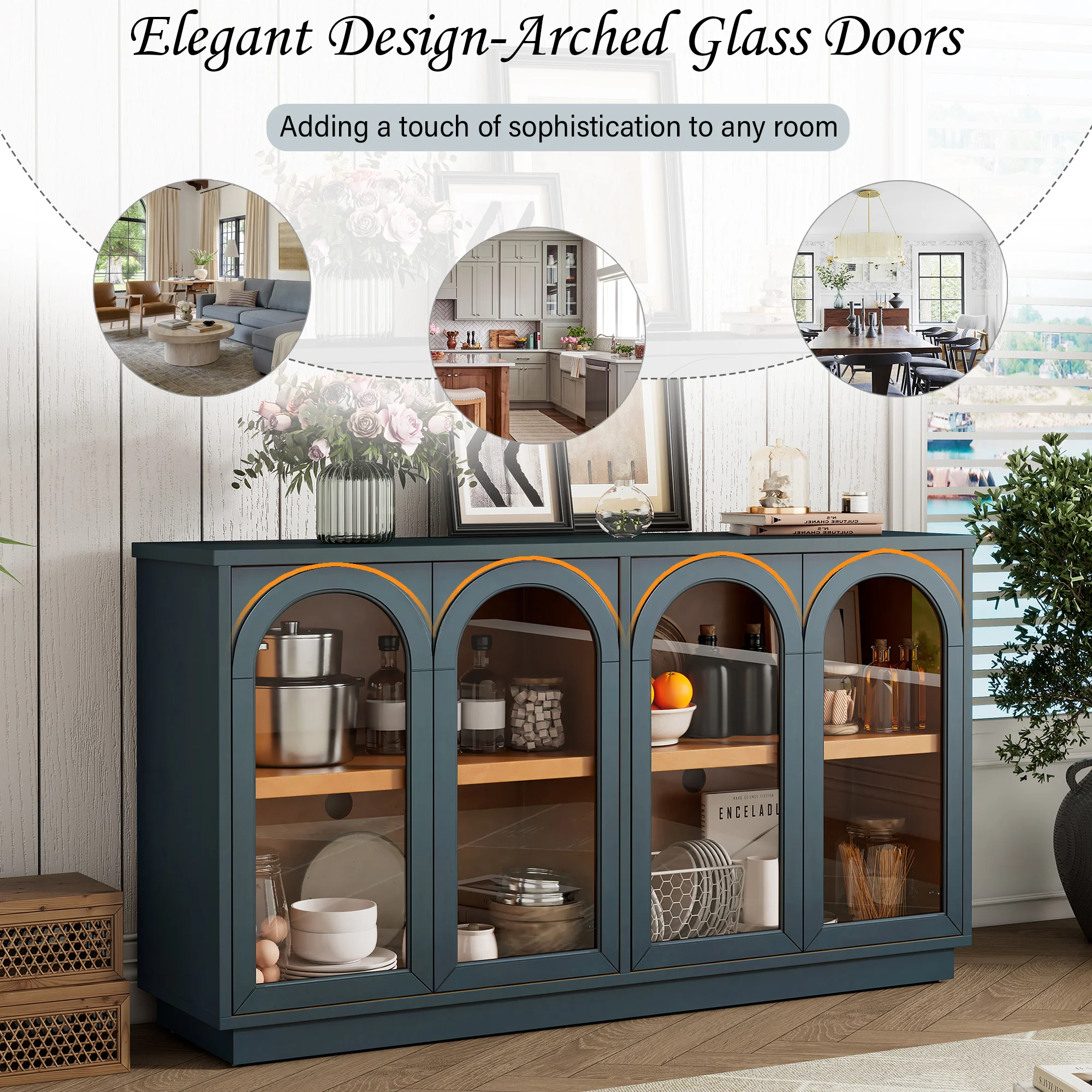 Arched Storage Cabinet with Glass Doors - Image 23