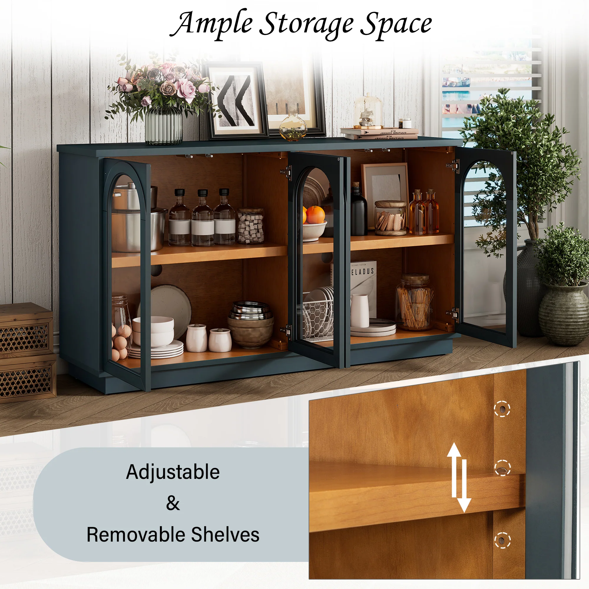 Arched Storage Cabinet with Glass Doors - Image 24