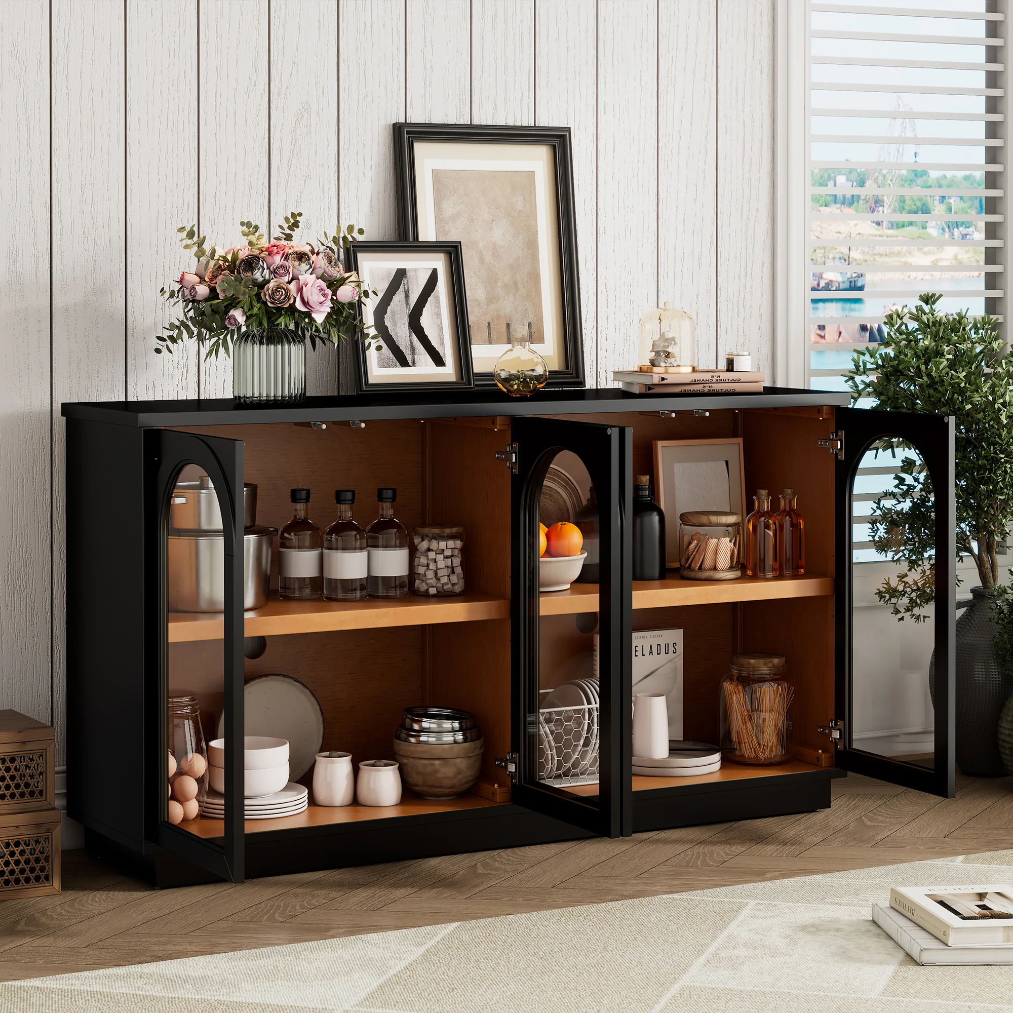 Arched Storage Cabinet with Glass Doors - Image 3