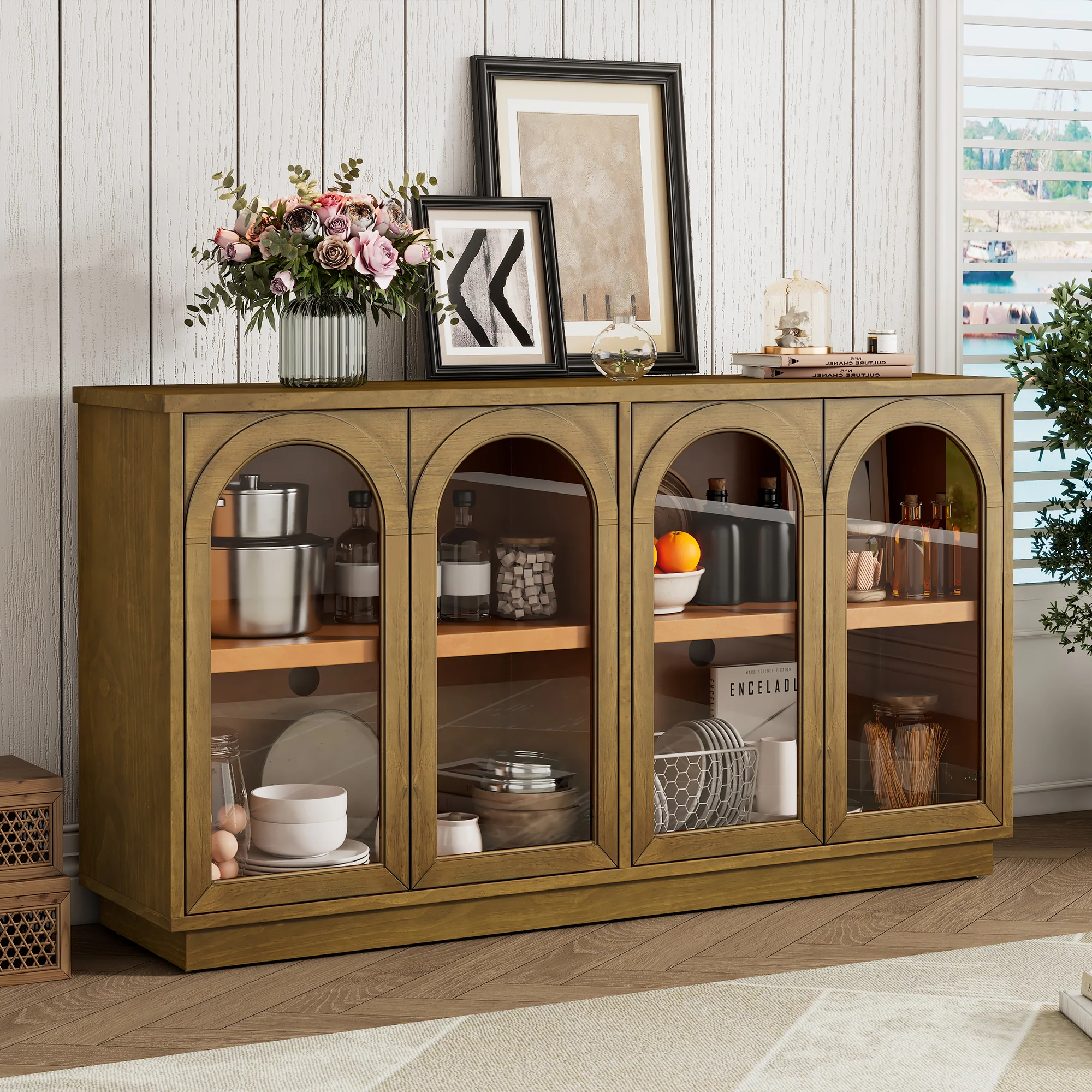Arched Storage Cabinet with Glass Doors - Image 38
