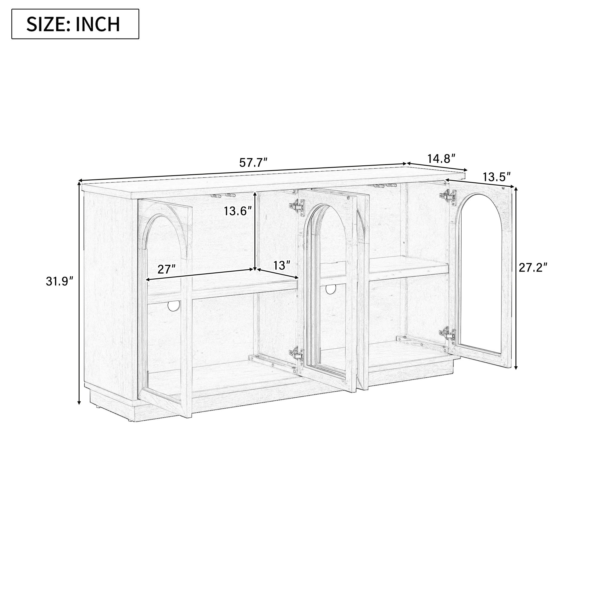 Arched Storage Cabinet with Glass Doors - Image 4