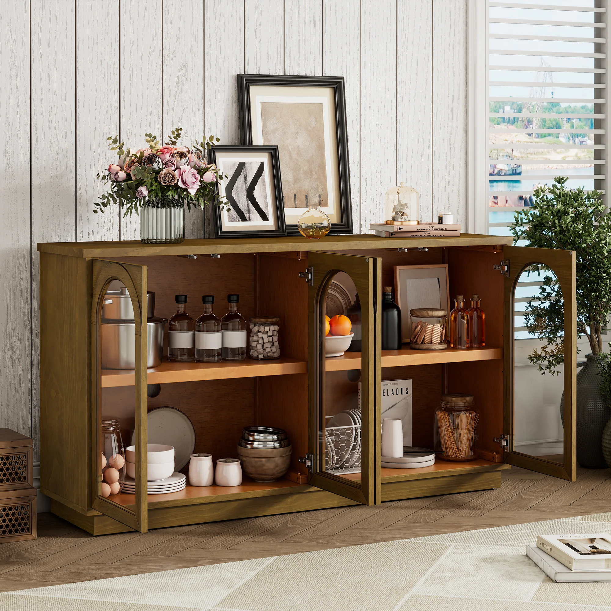 Arched Storage Cabinet with Glass Doors - Image 40