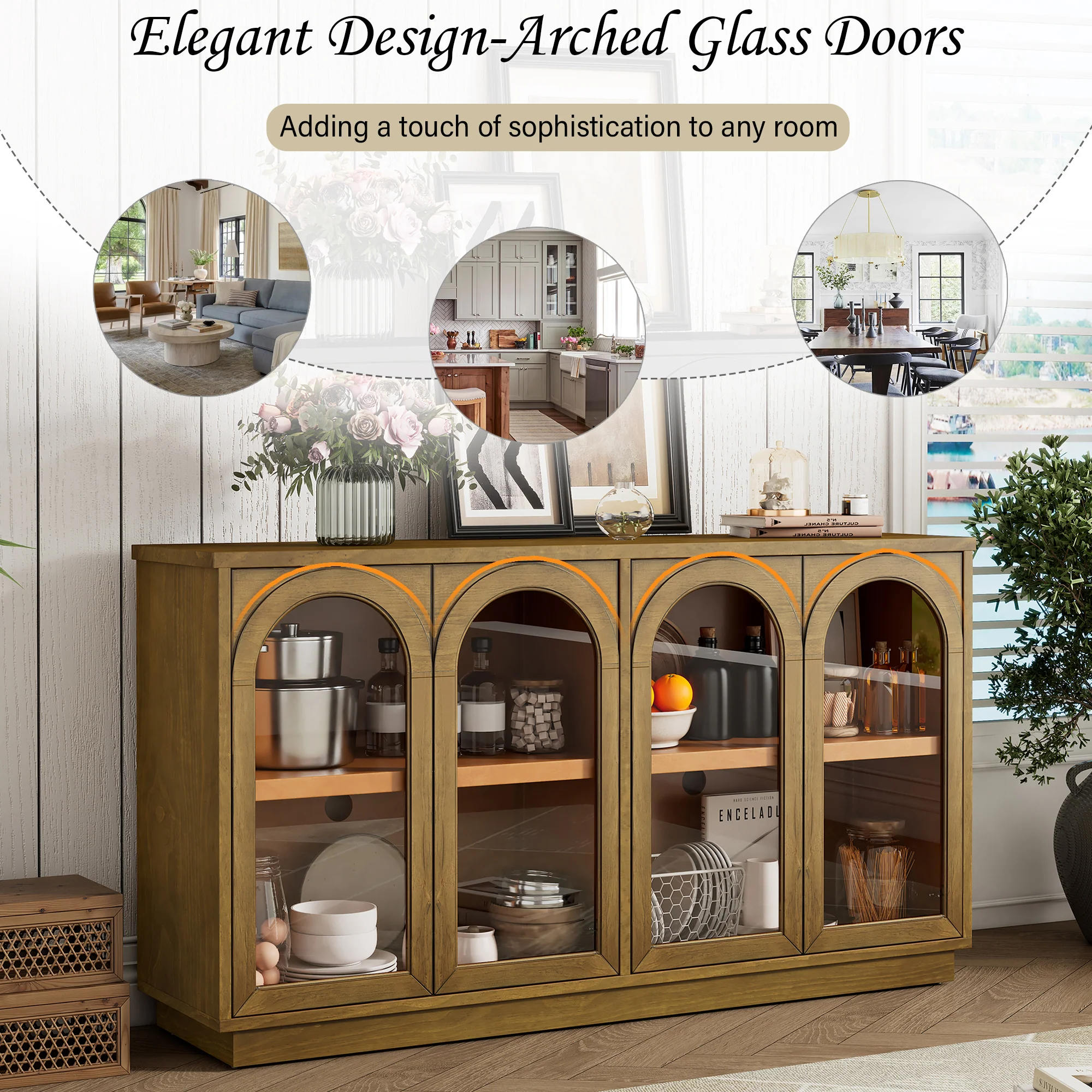 Arched Storage Cabinet with Glass Doors - Image 41