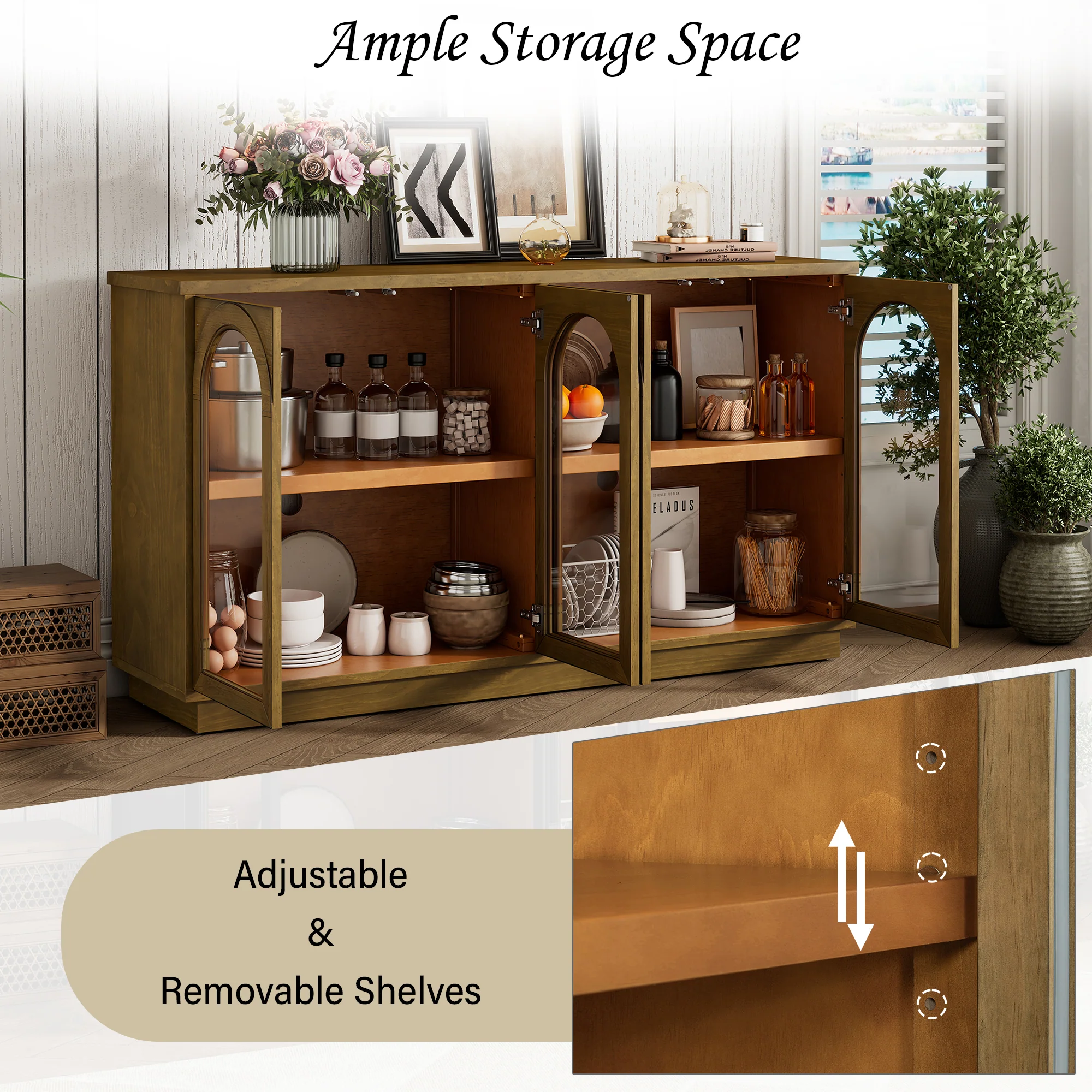 Arched Storage Cabinet with Glass Doors - Image 42