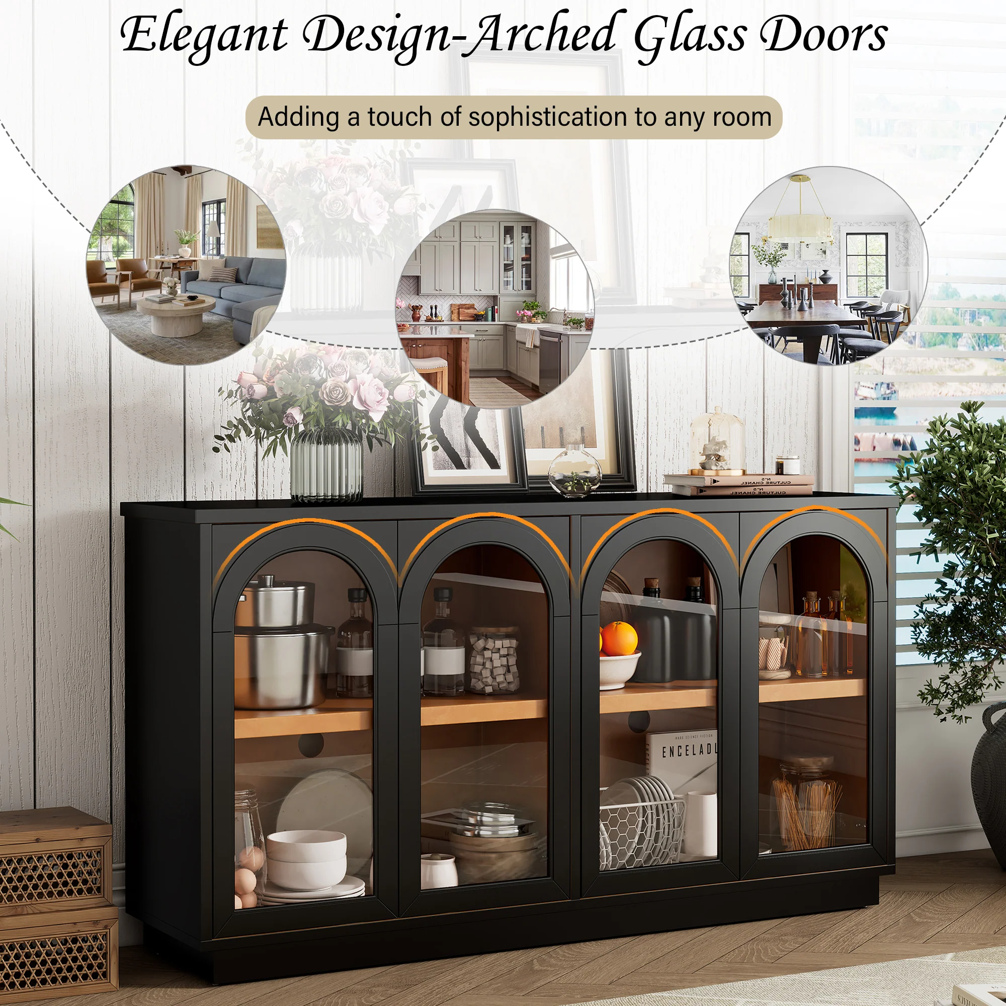 Arched Storage Cabinet with Glass Doors - Image 5