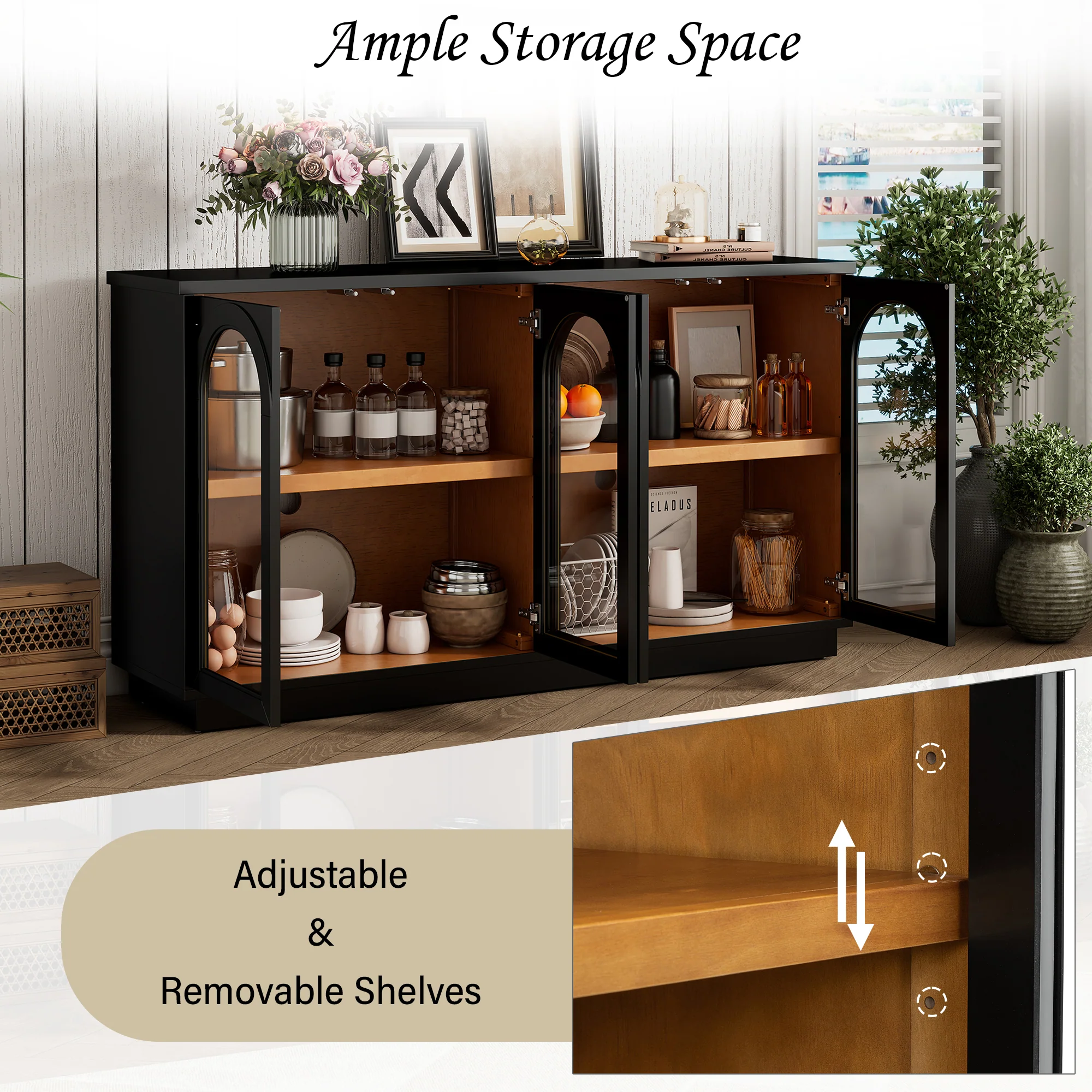 Arched Storage Cabinet with Glass Doors - Image 6