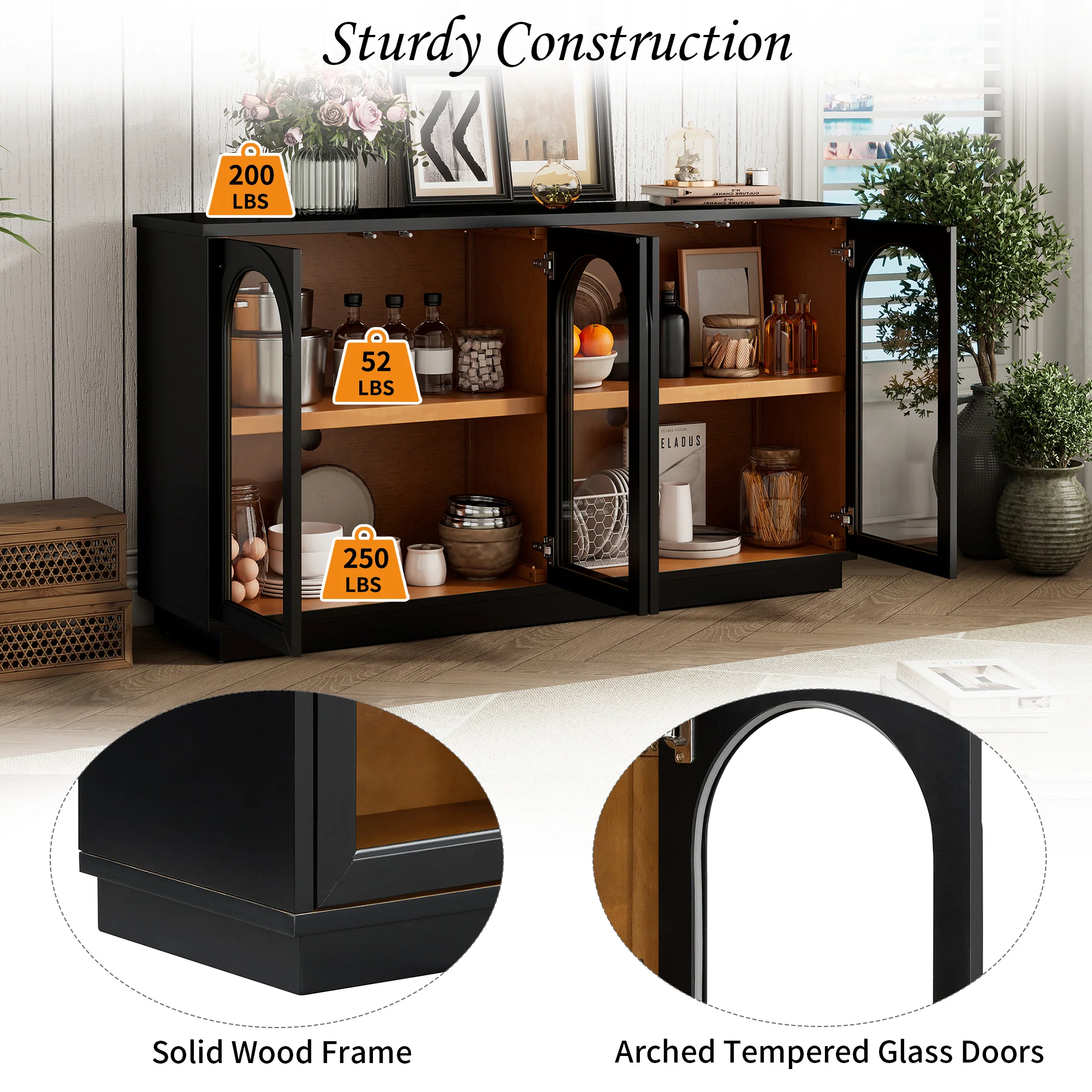 Arched Storage Cabinet with Glass Doors - Image 8