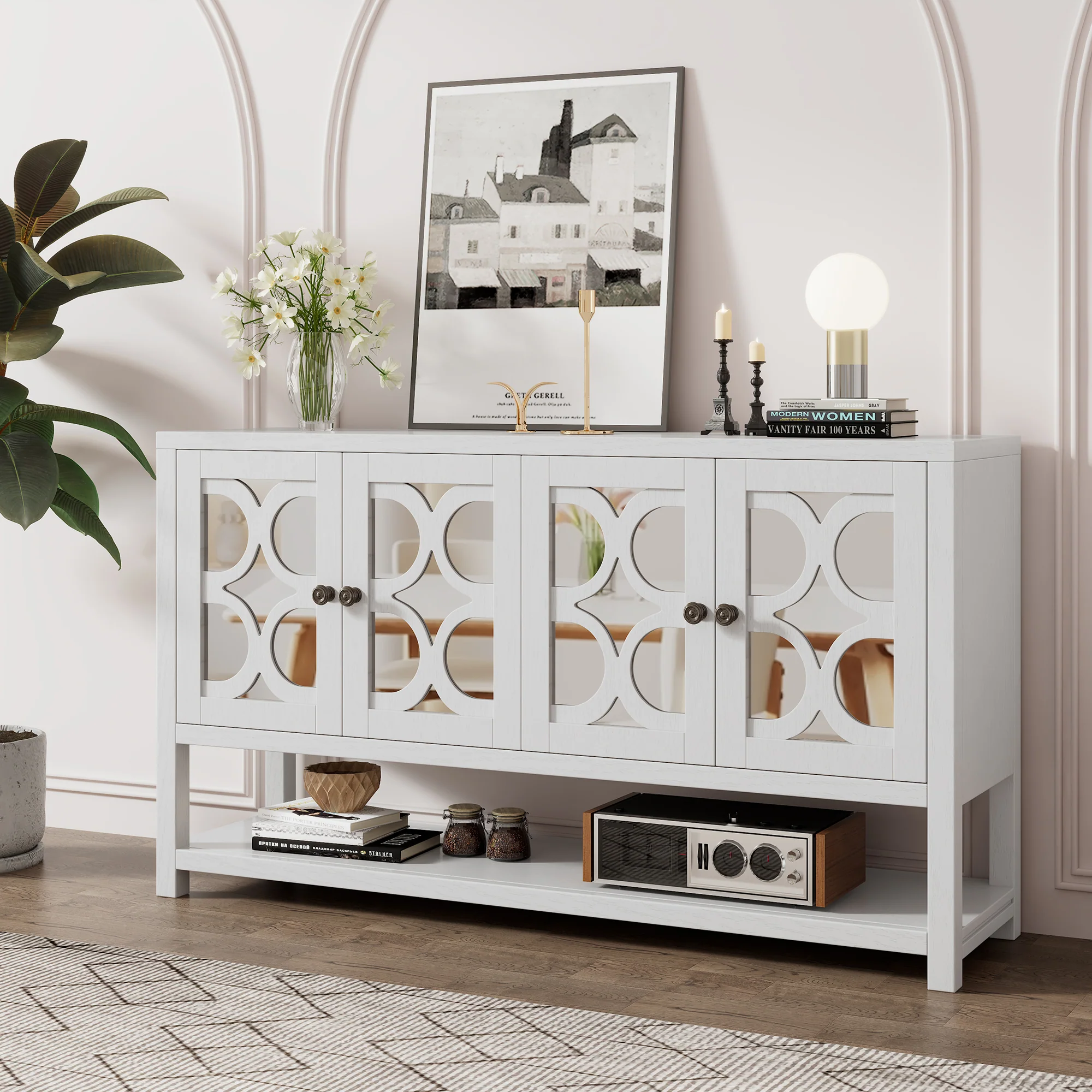 Mirrored Door Console Table