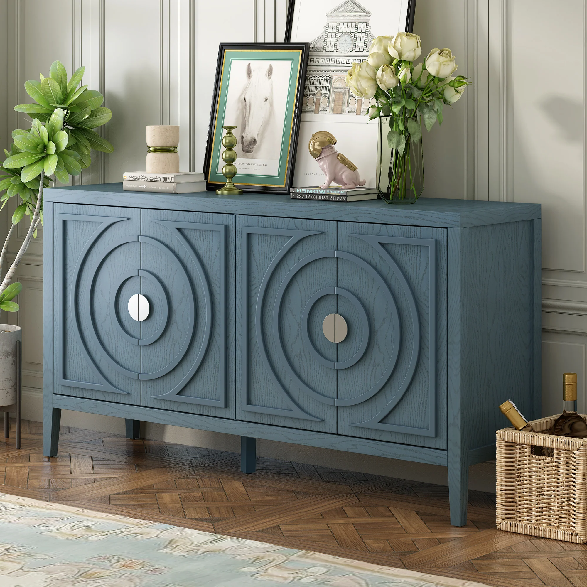 Circular Groove Design Retro Sideboard - Image 2