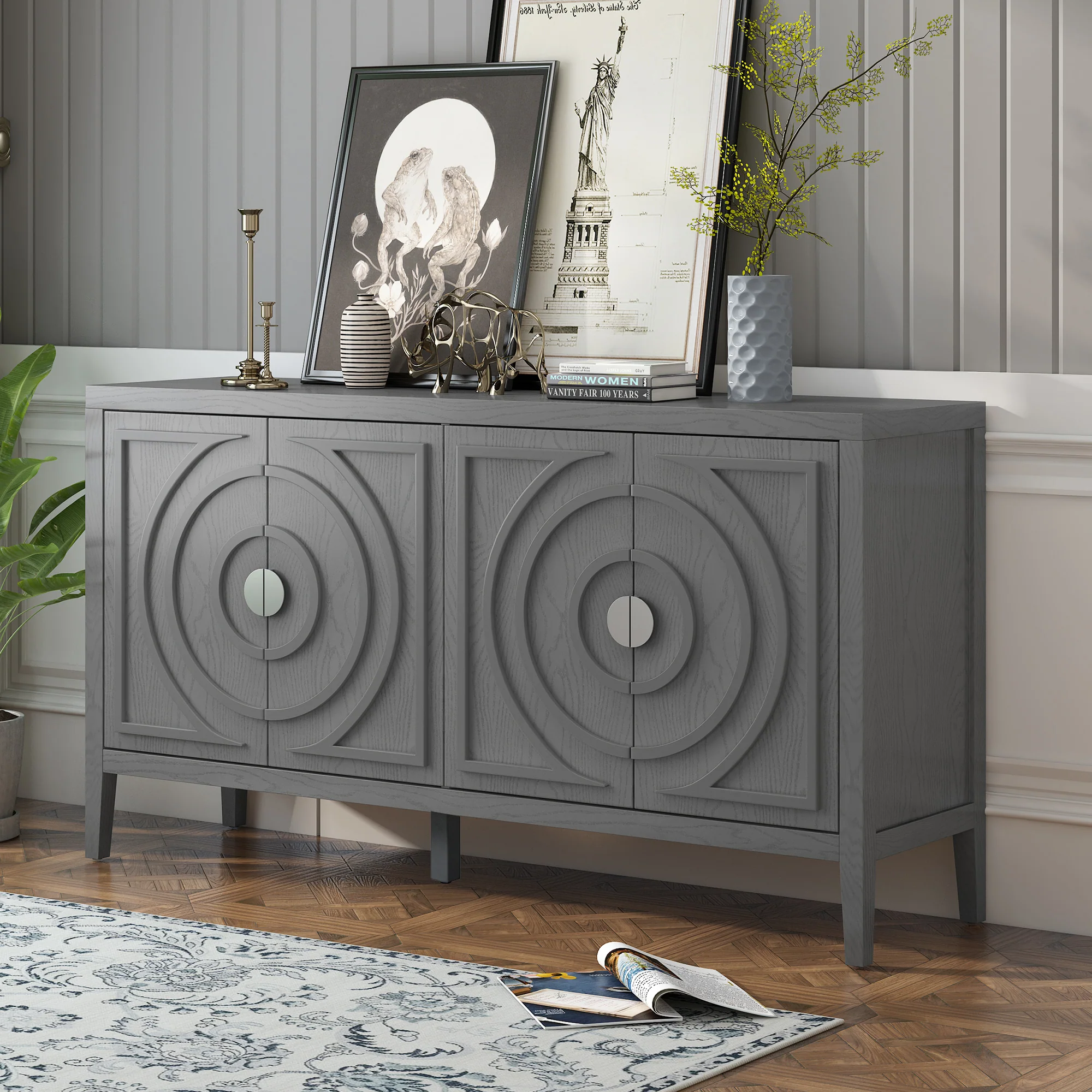 Circular Groove Design Retro Sideboard - Image 21