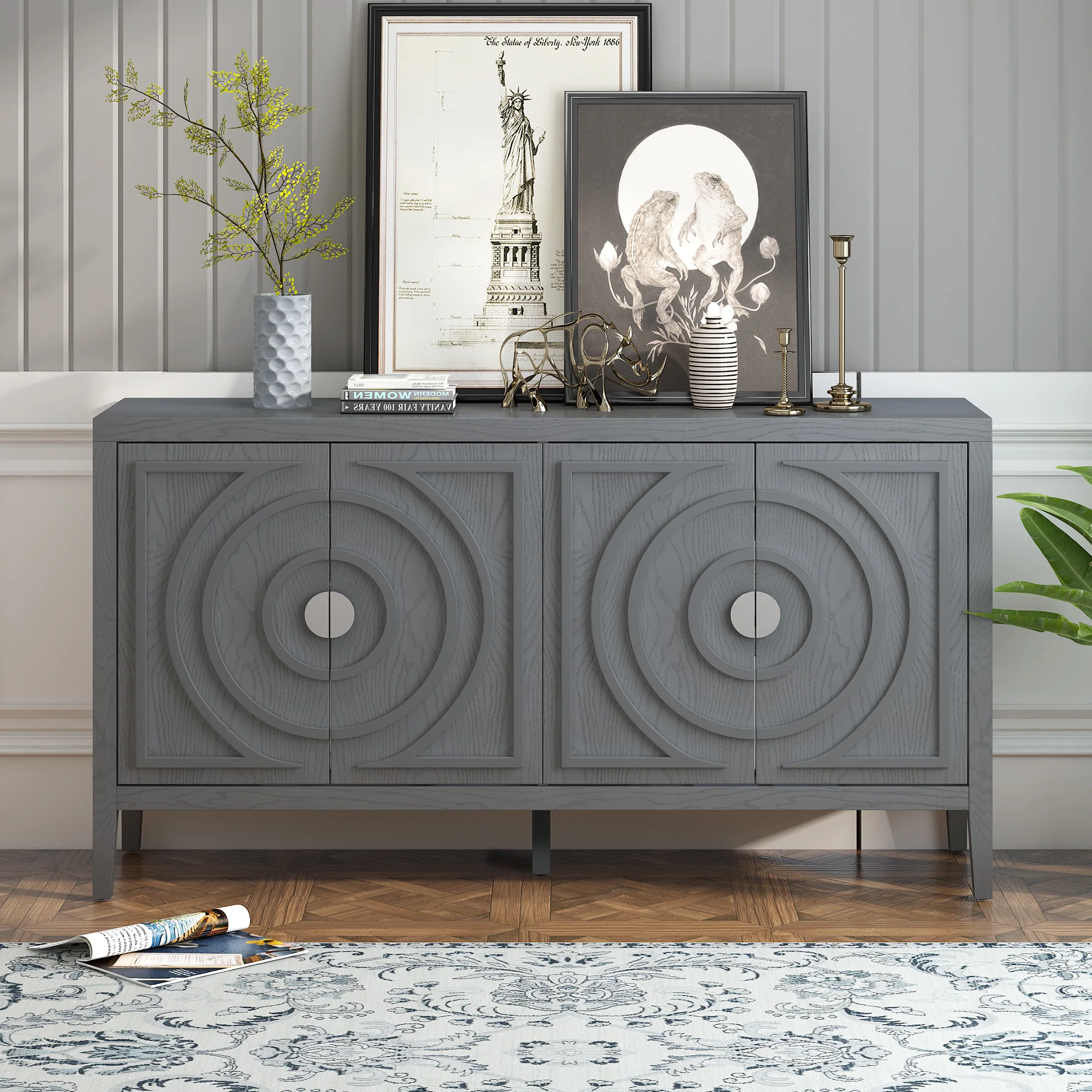 Circular Groove Design Retro Sideboard - Image 22