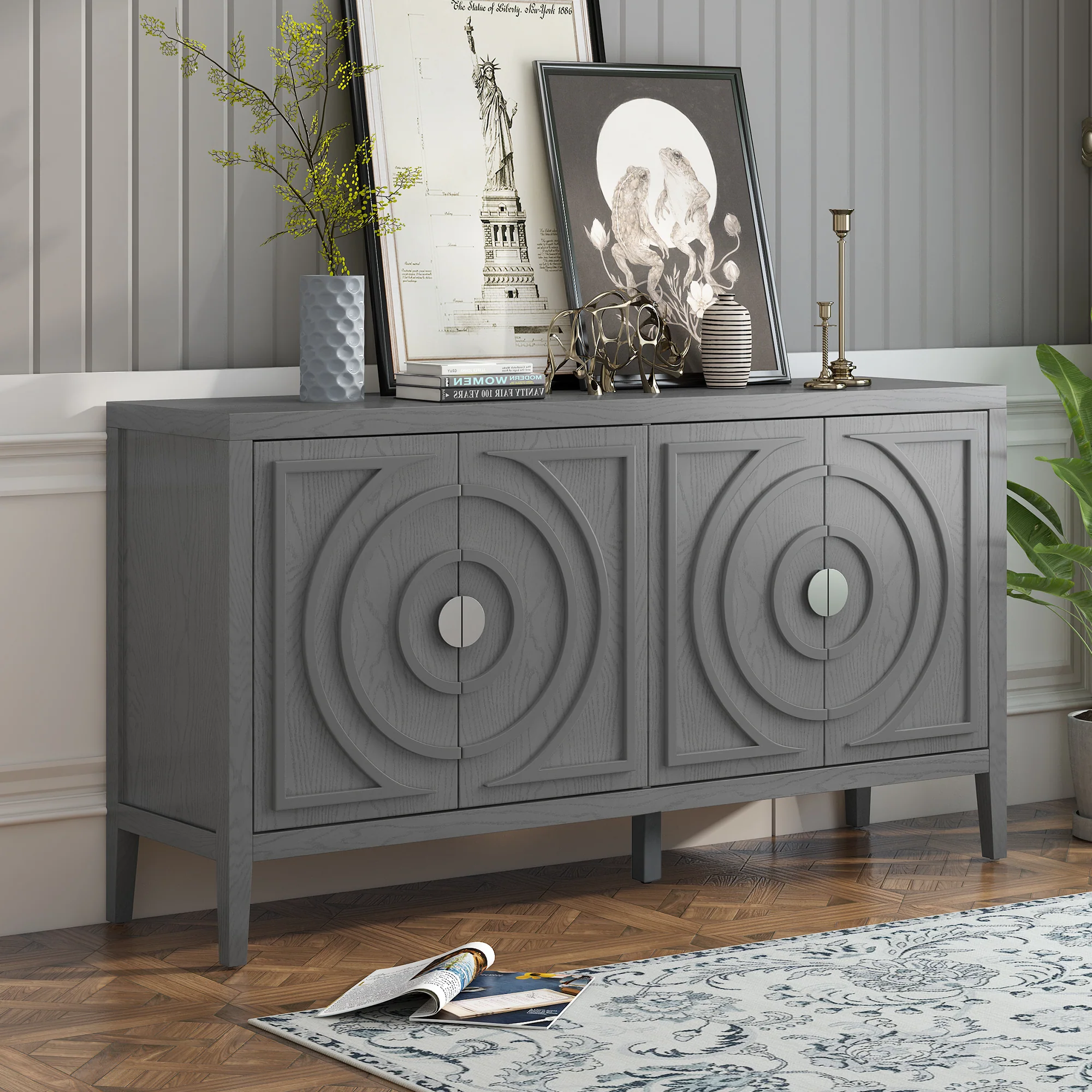 Circular Groove Design Retro Sideboard - Image 23