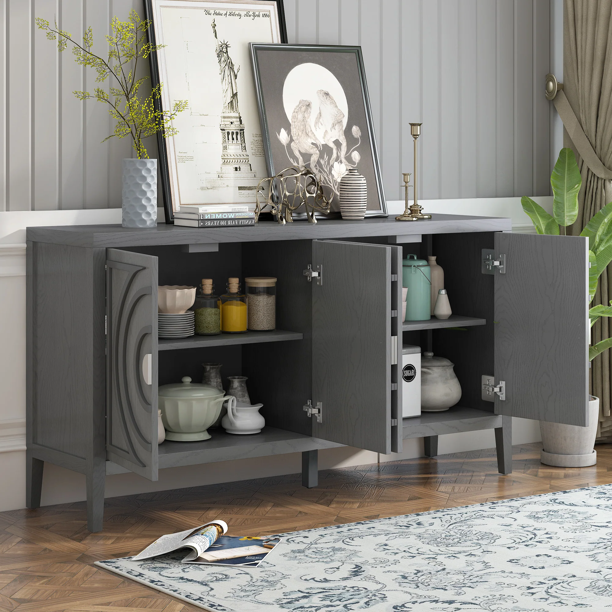 Circular Groove Design Retro Sideboard - Image 24