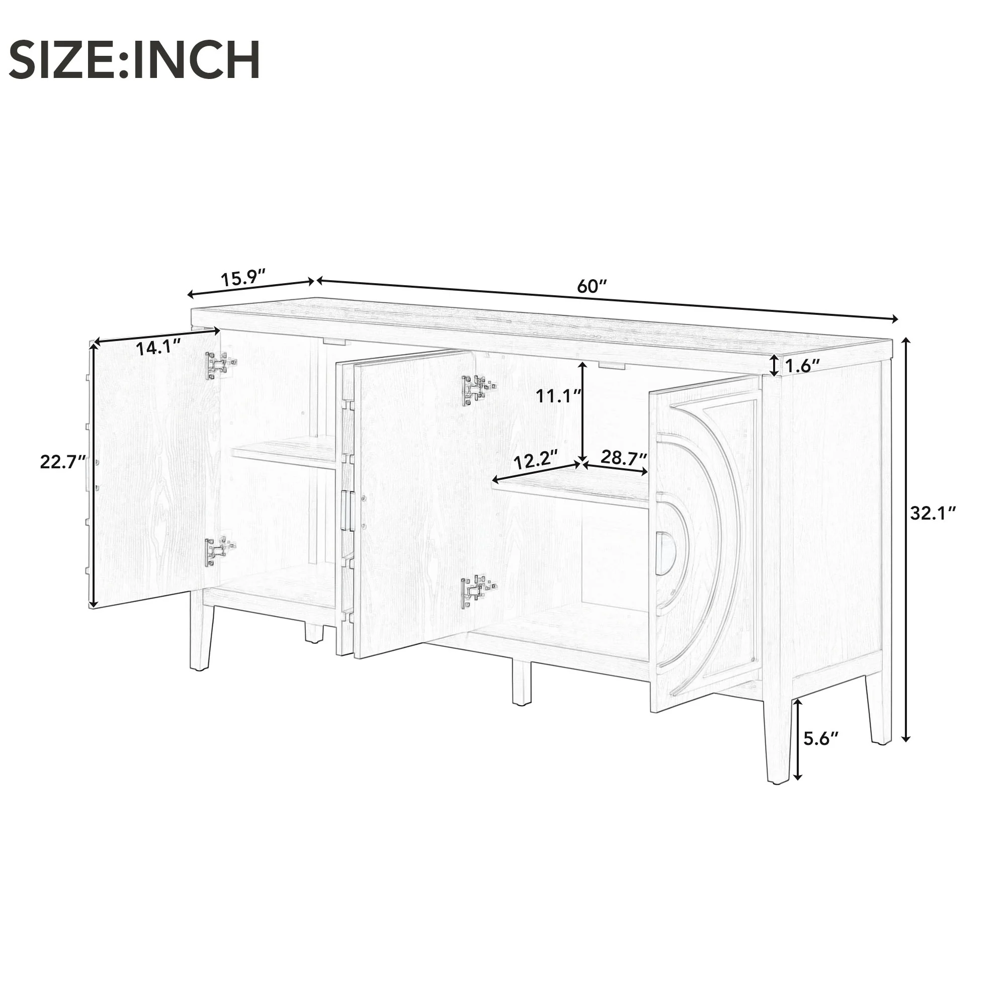 Circular Groove Design Retro Sideboard - Image 25