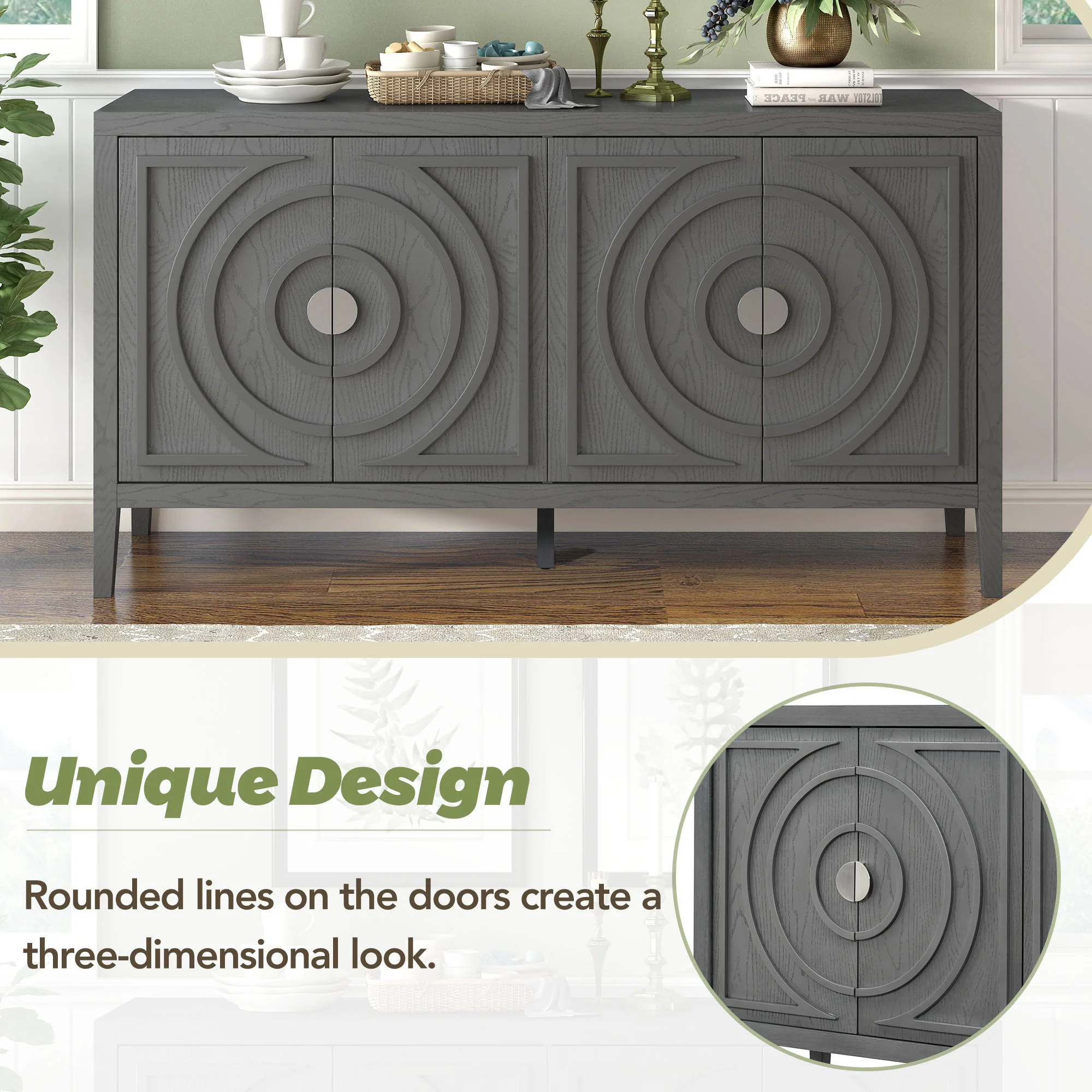 Circular Groove Design Retro Sideboard - Image 26