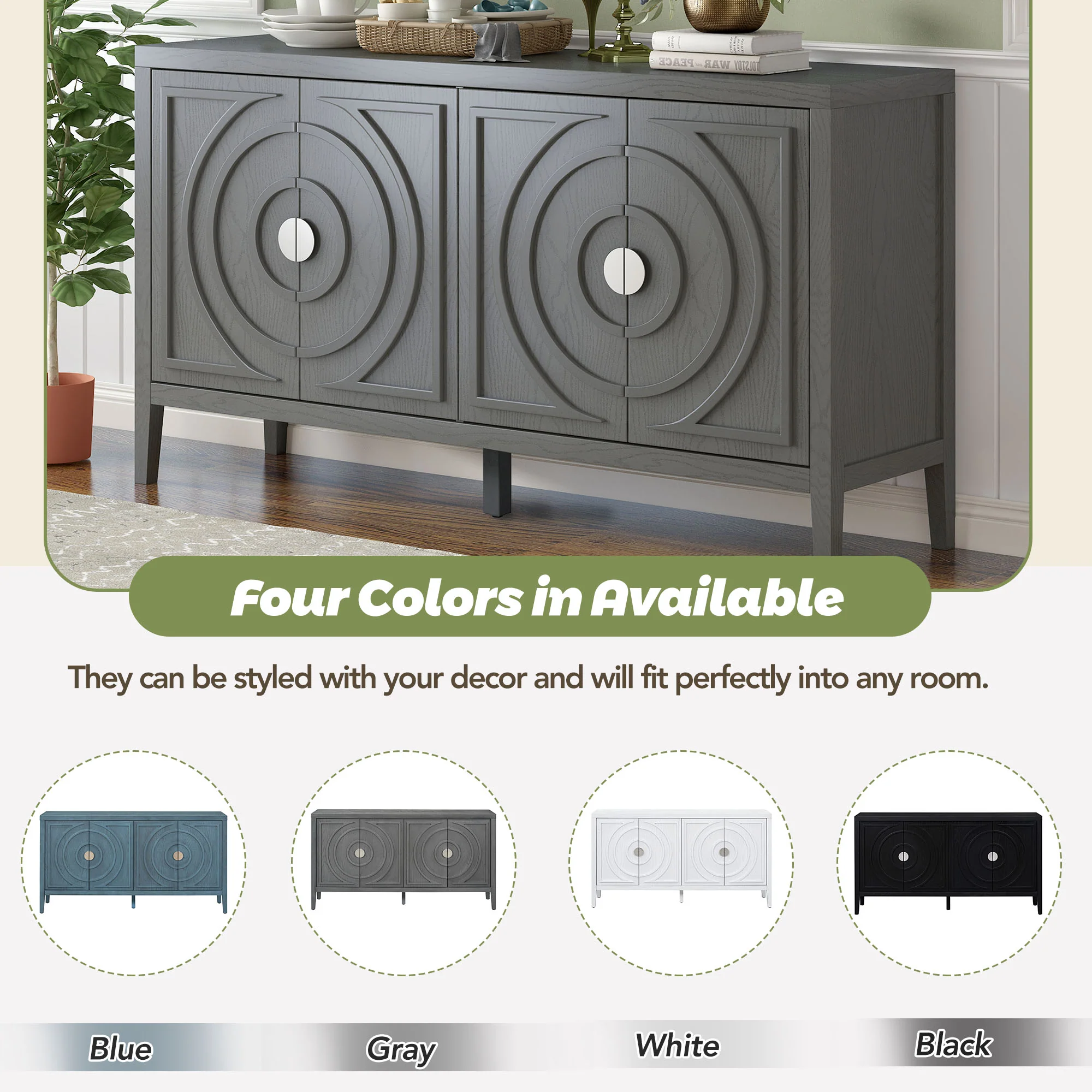 Circular Groove Design Retro Sideboard - Image 29