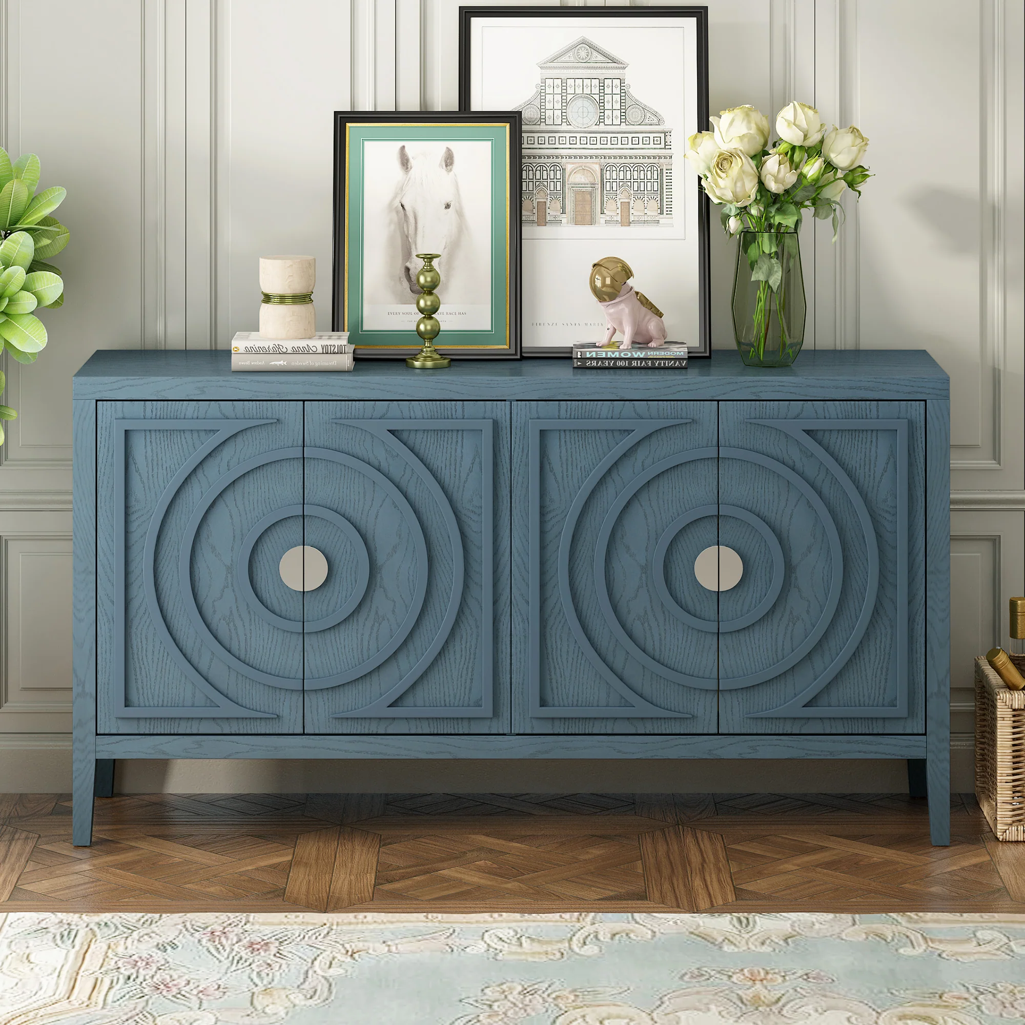 Circular Groove Design Retro Sideboard - Image 3