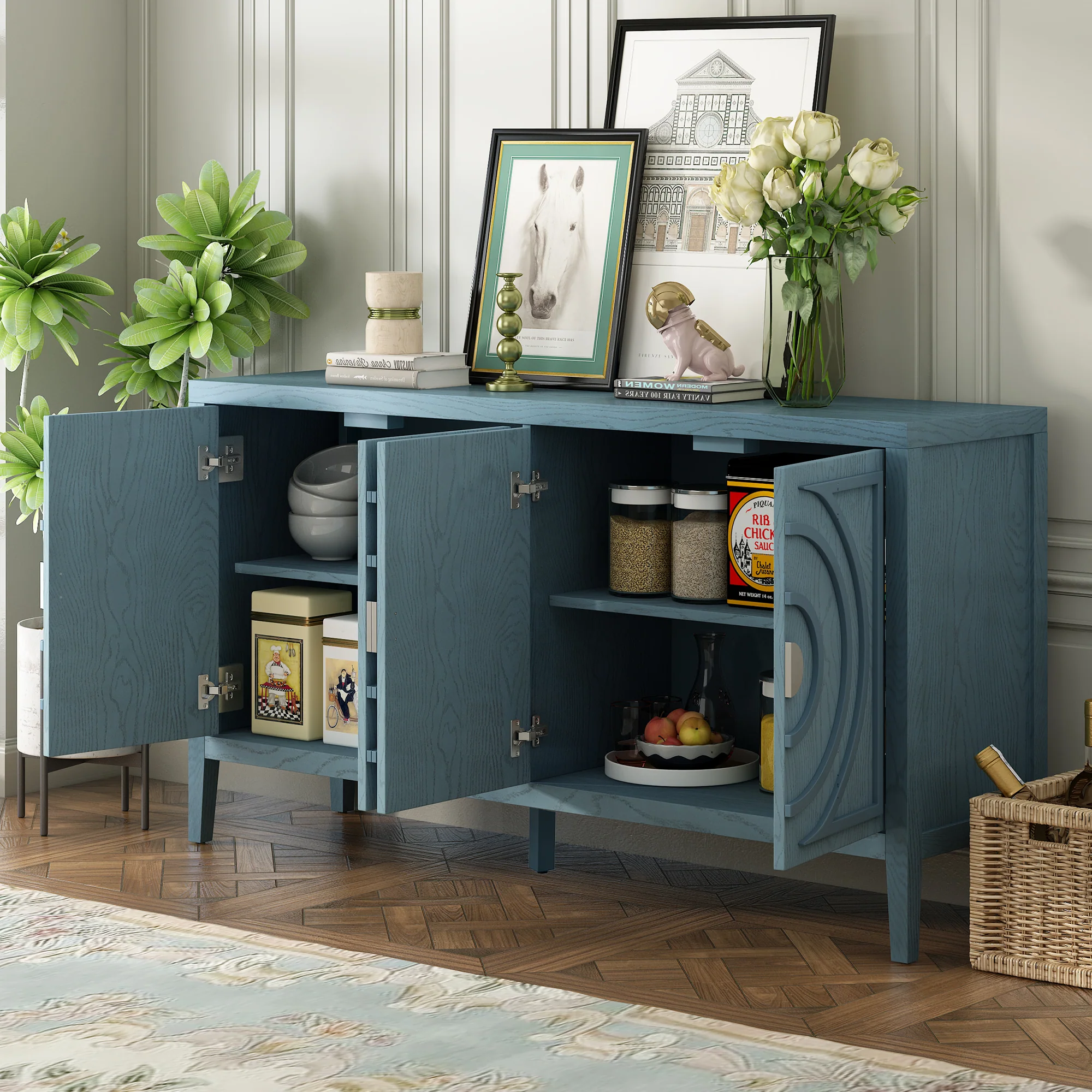 Circular Groove Design Retro Sideboard - Image 4