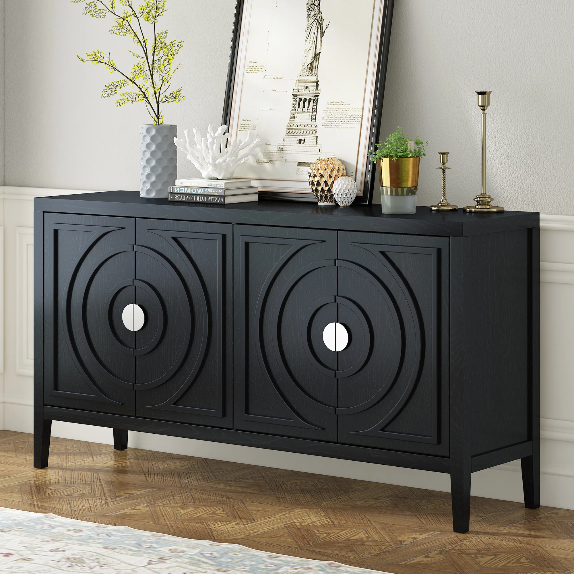 Circular Groove Design Retro Sideboard - Image 43