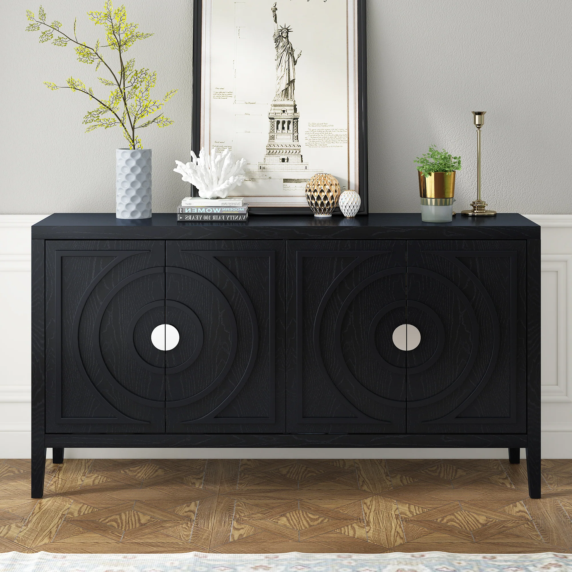 Circular Groove Design Retro Sideboard - Image 44