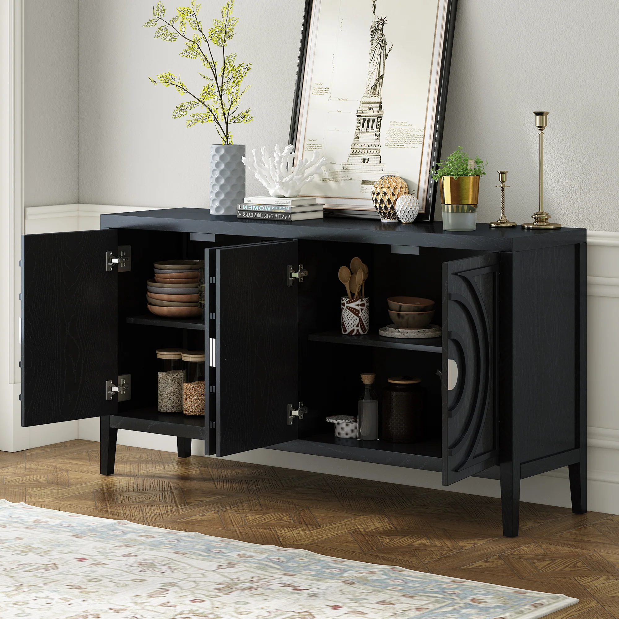 Circular Groove Design Retro Sideboard - Image 45