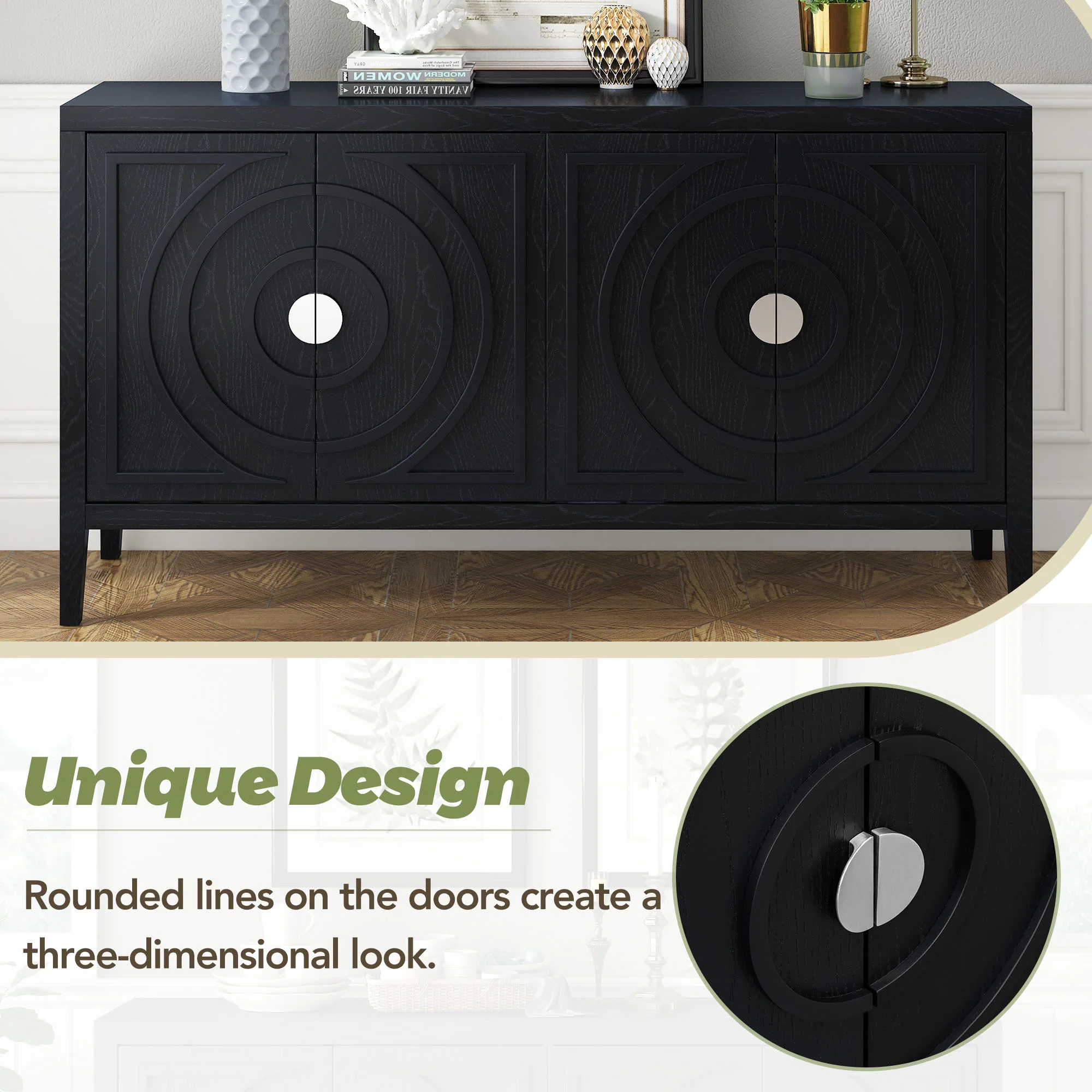 Circular Groove Design Retro Sideboard - Image 46