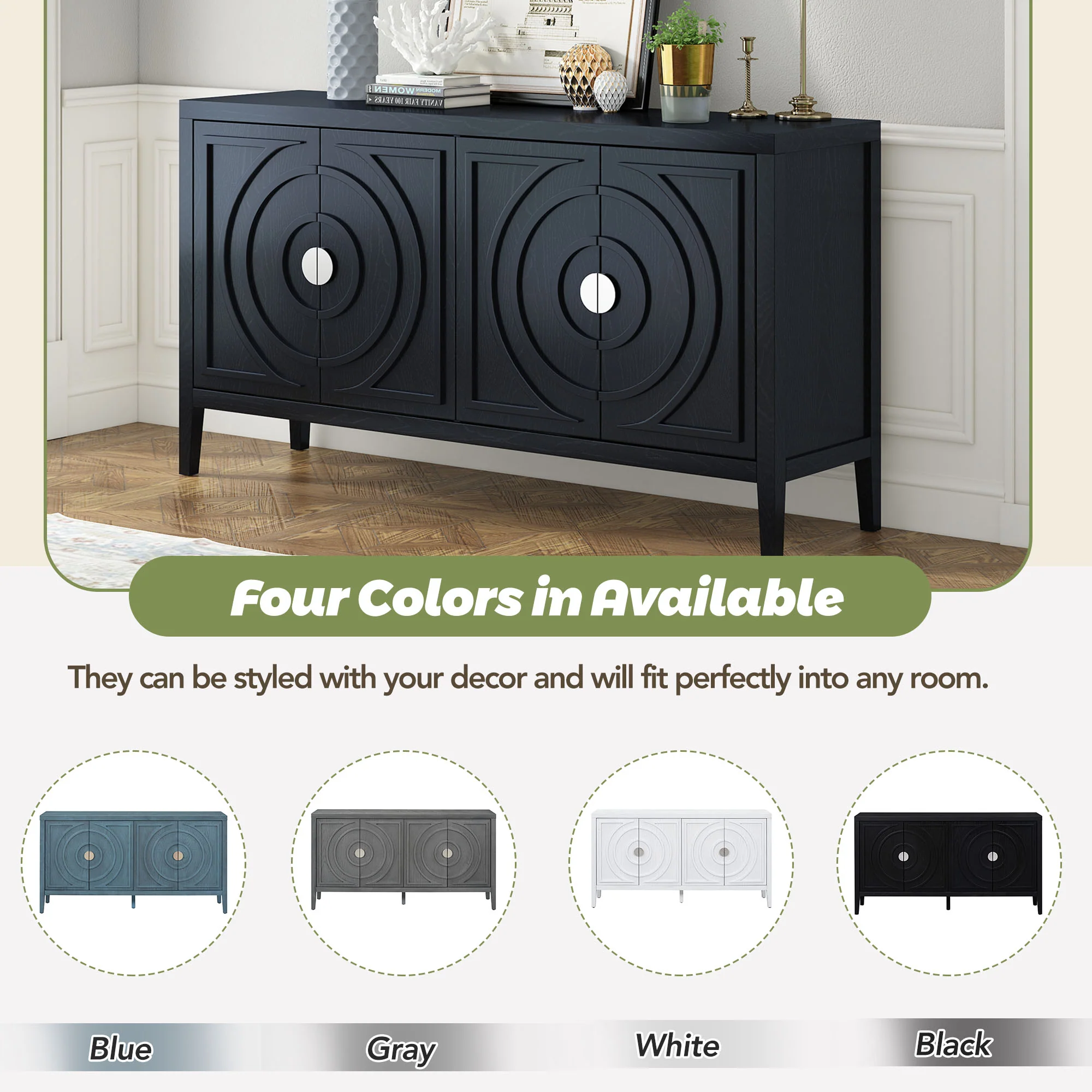 Circular Groove Design Retro Sideboard - Image 49
