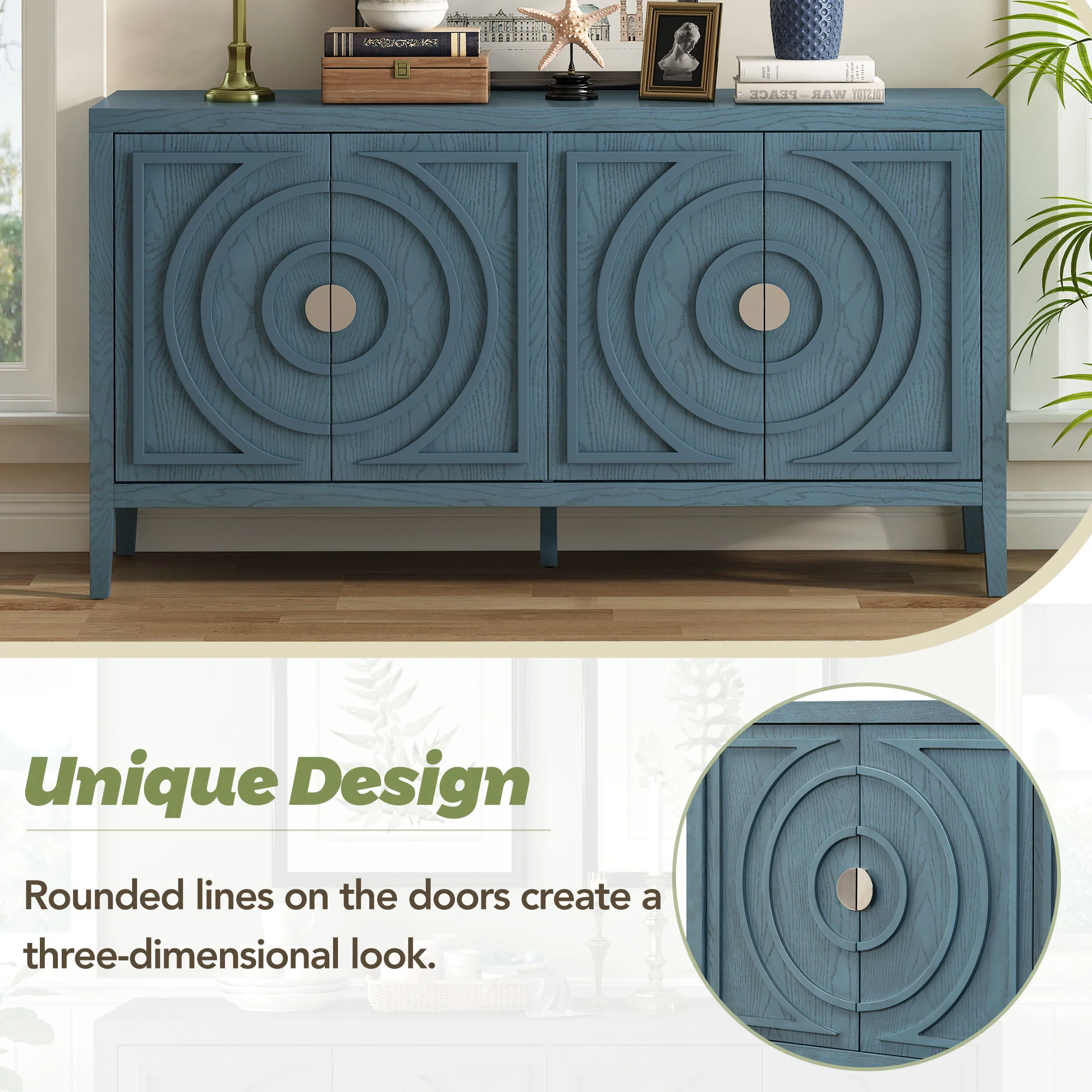 Circular Groove Design Retro Sideboard - Image 5