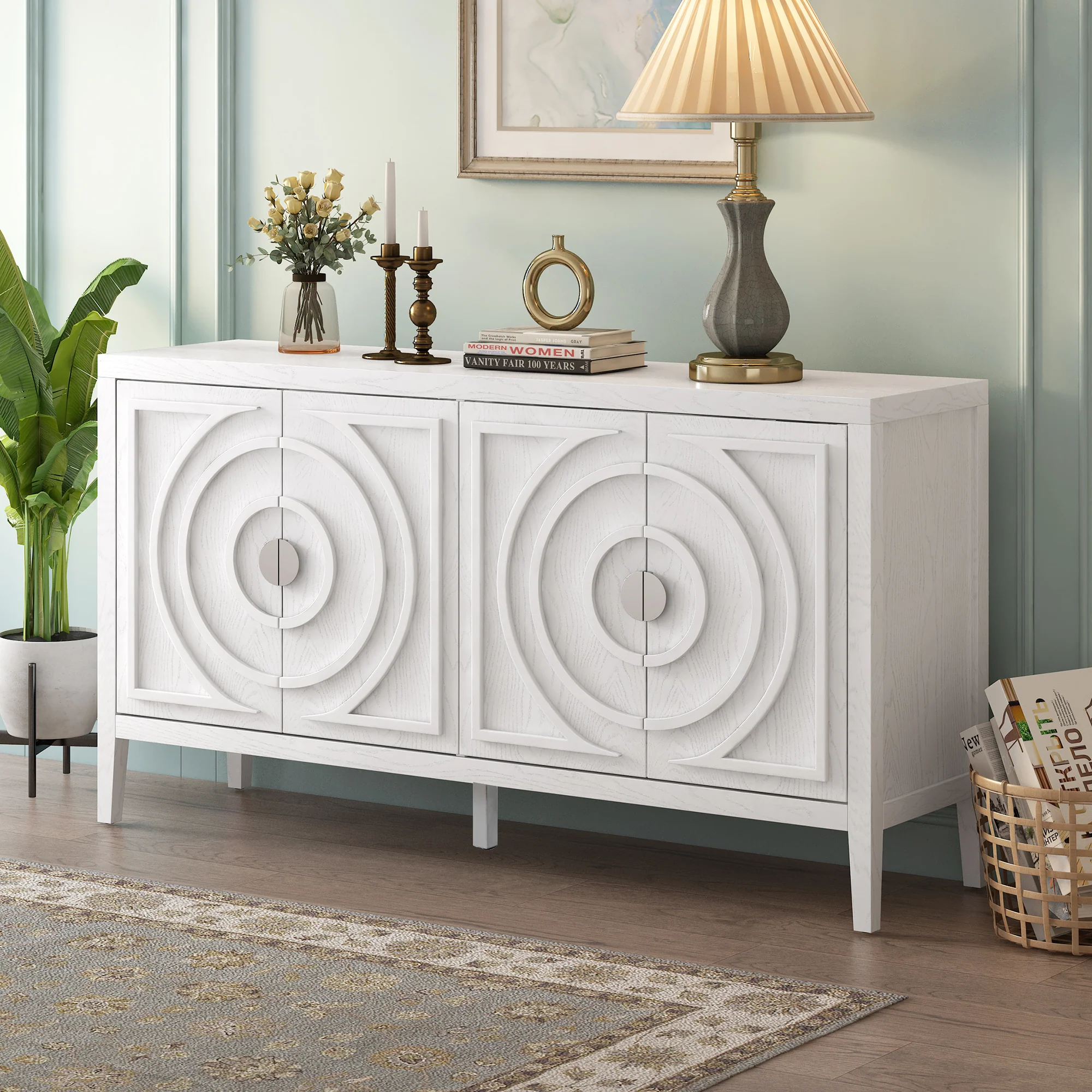 Circular Groove Design Retro Sideboard - Image 58