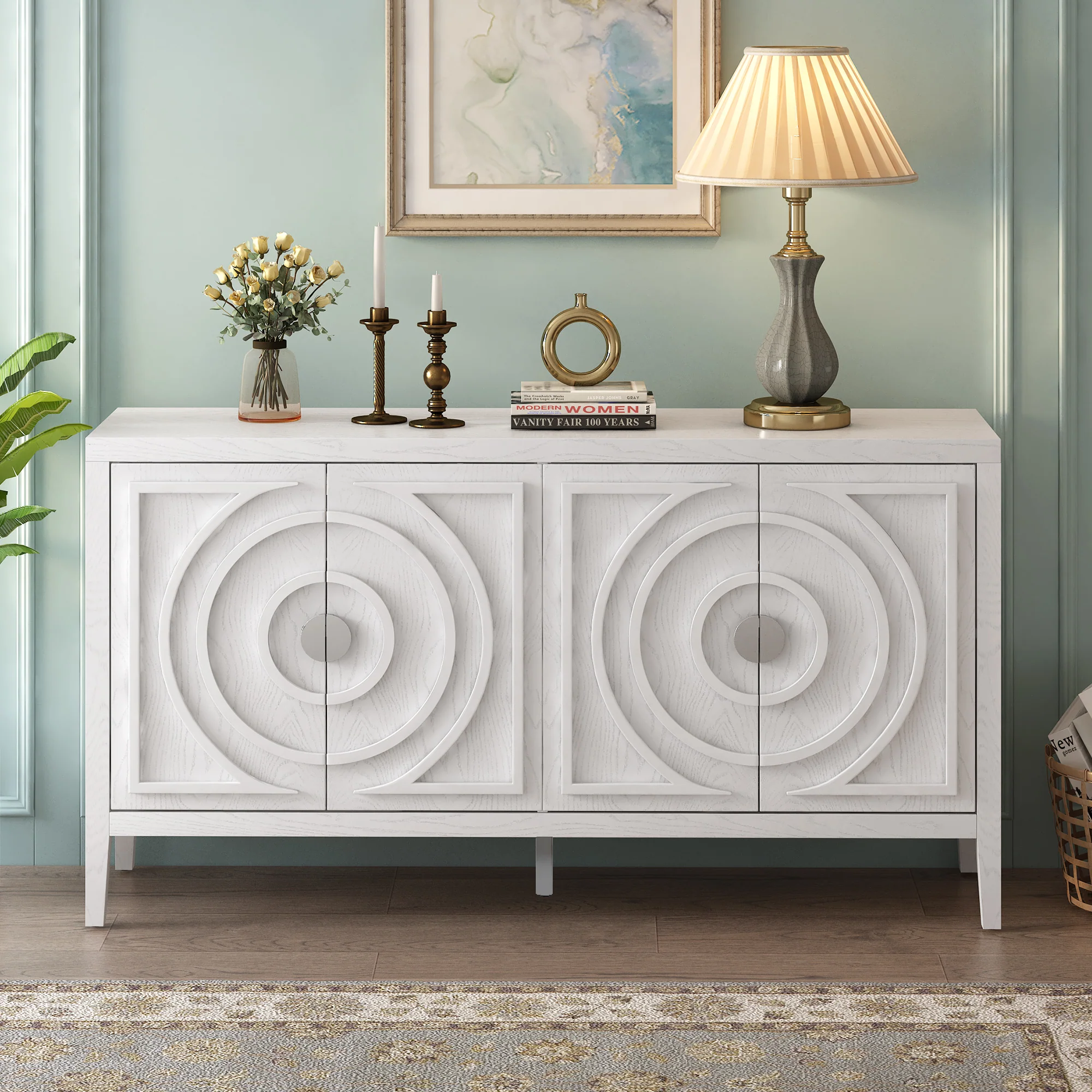 Circular Groove Design Retro Sideboard - Image 59