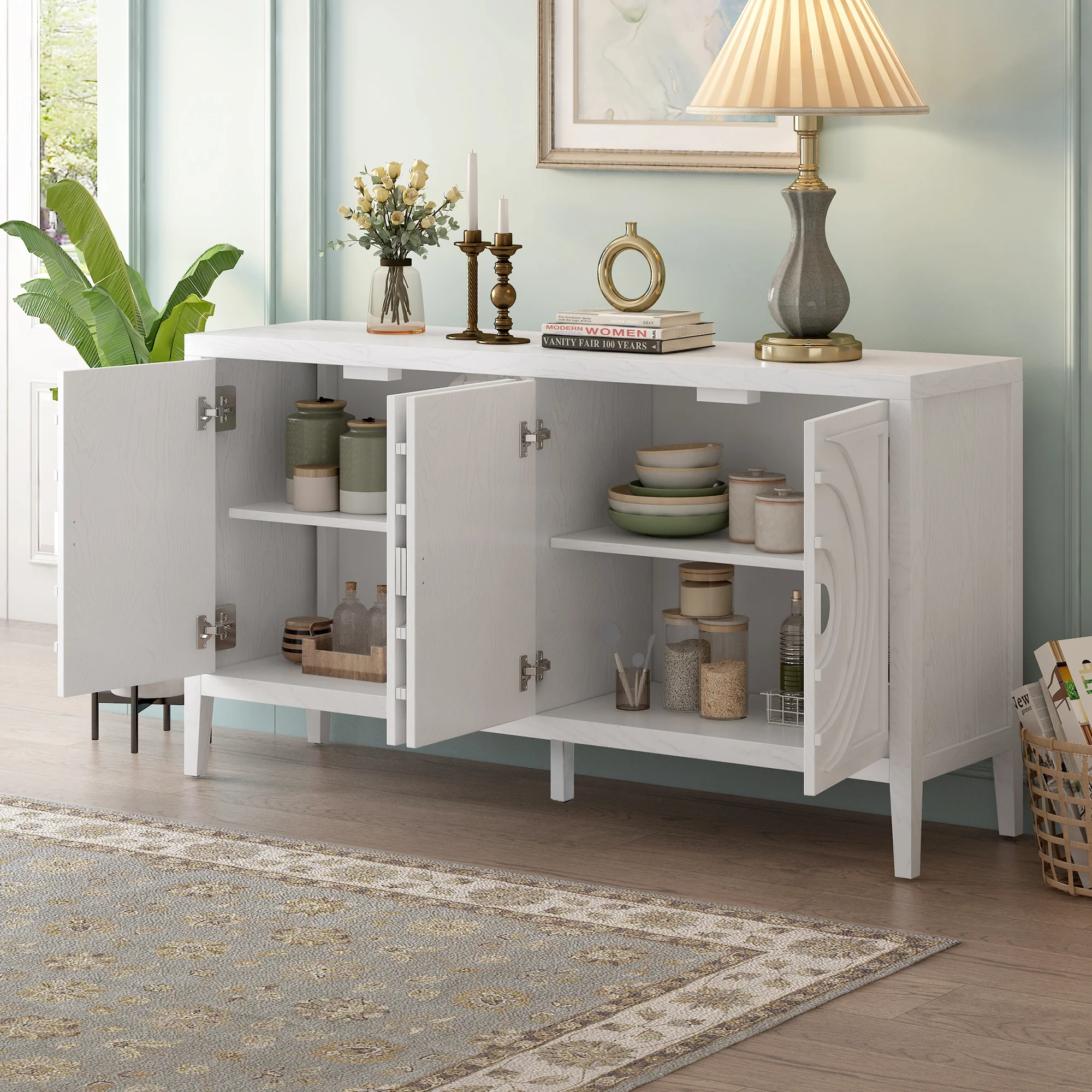 Circular Groove Design Retro Sideboard - Image 60