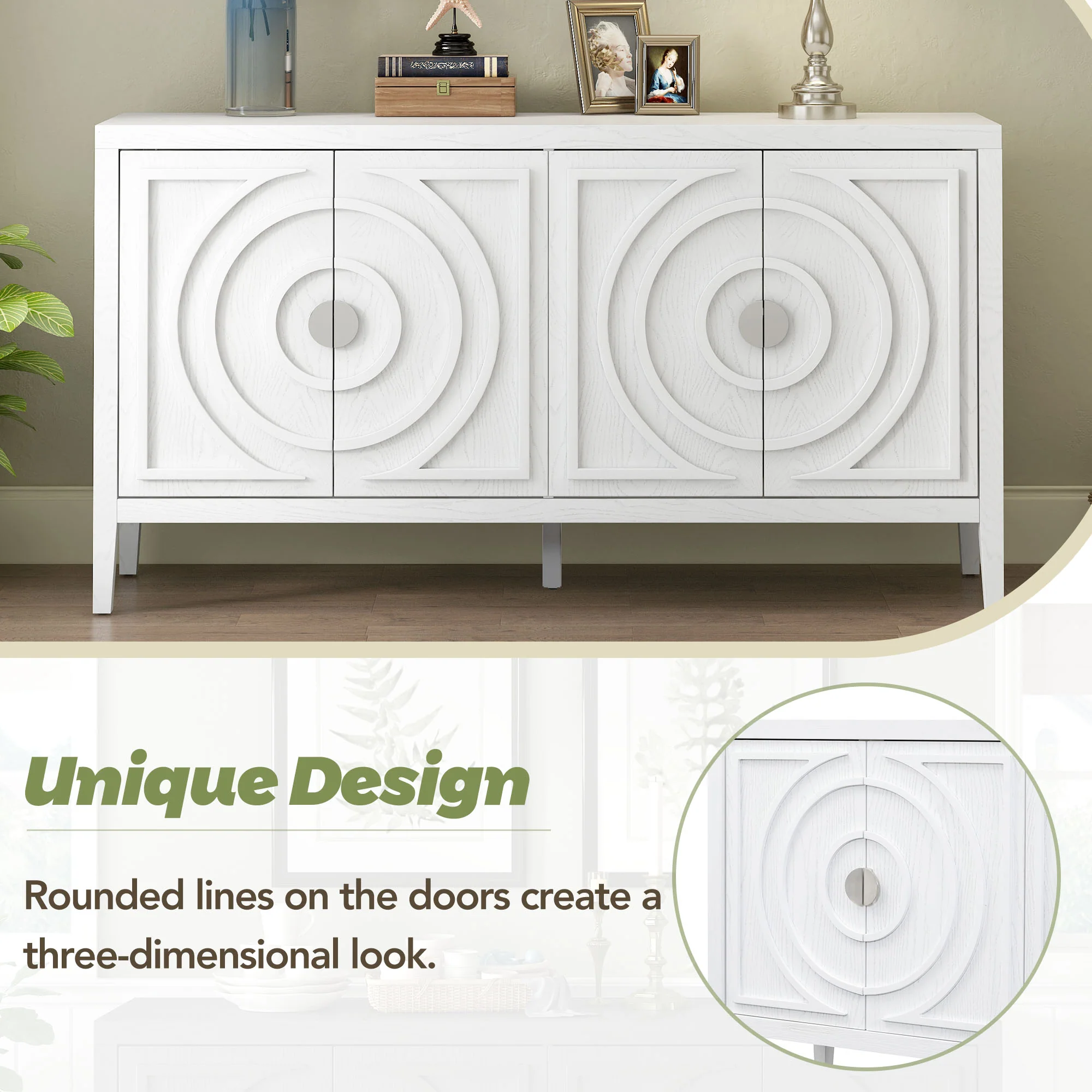 Circular Groove Design Retro Sideboard - Image 61