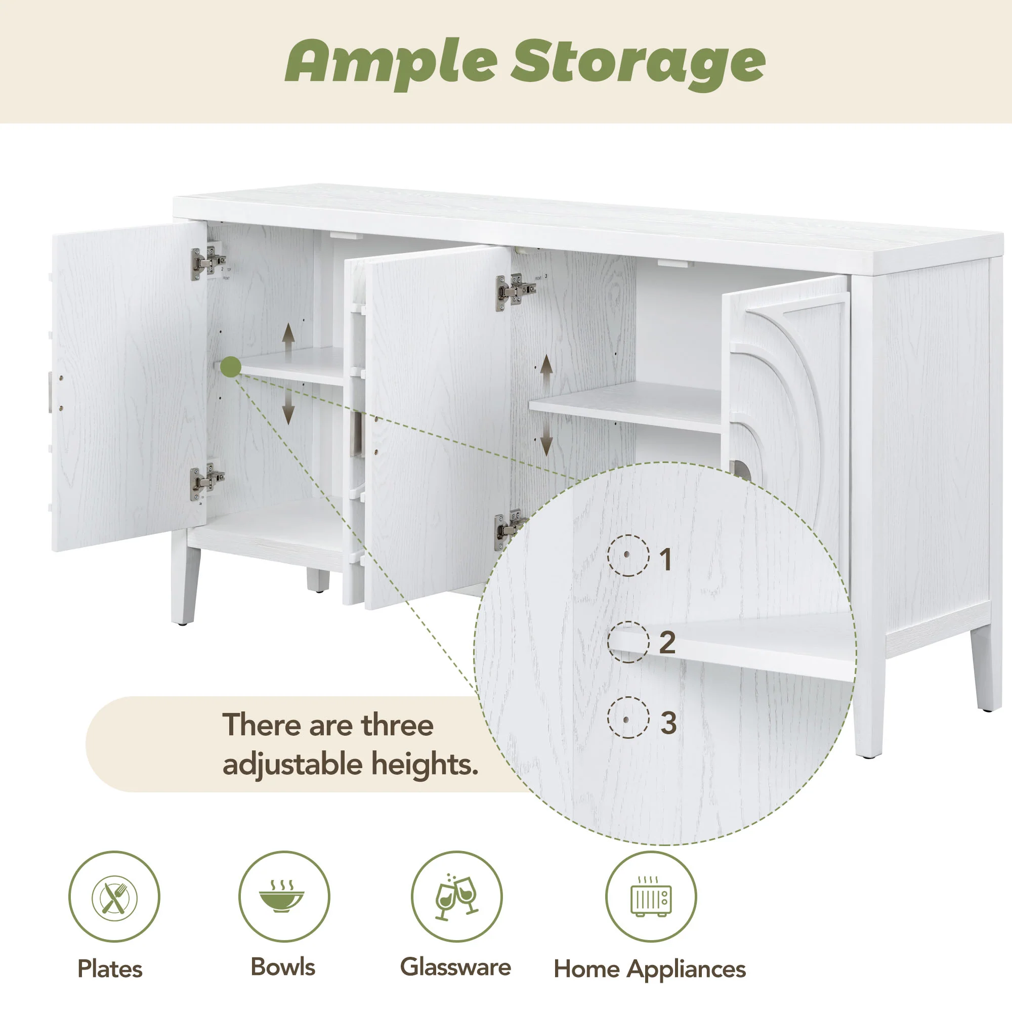Circular Groove Design Retro Sideboard - Image 63