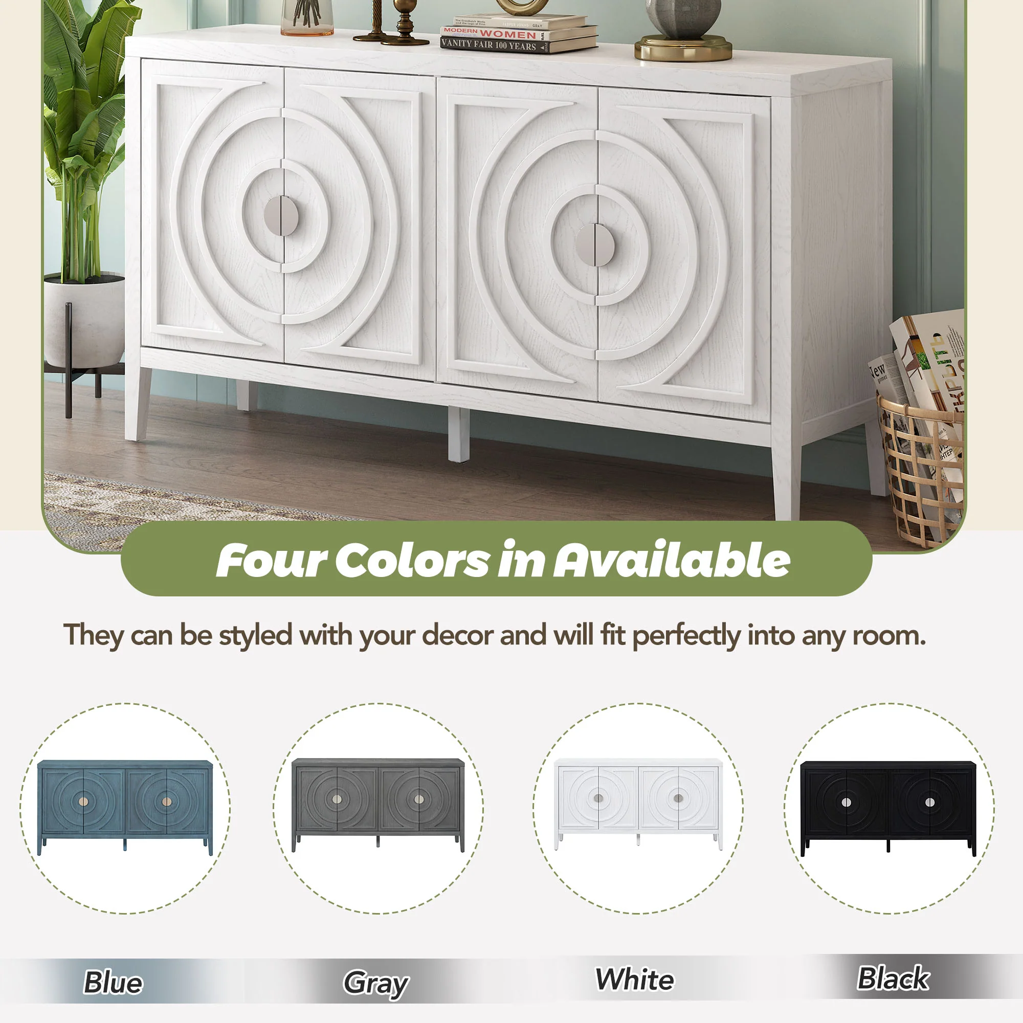 Circular Groove Design Retro Sideboard - Image 64