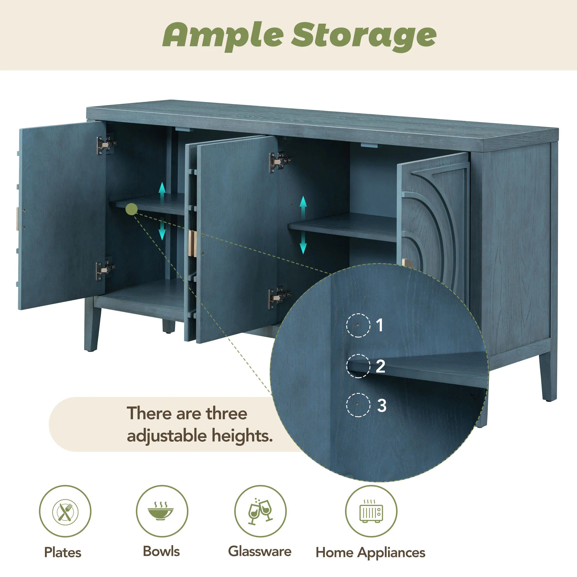 Circular Groove Design Retro Sideboard - Image 7