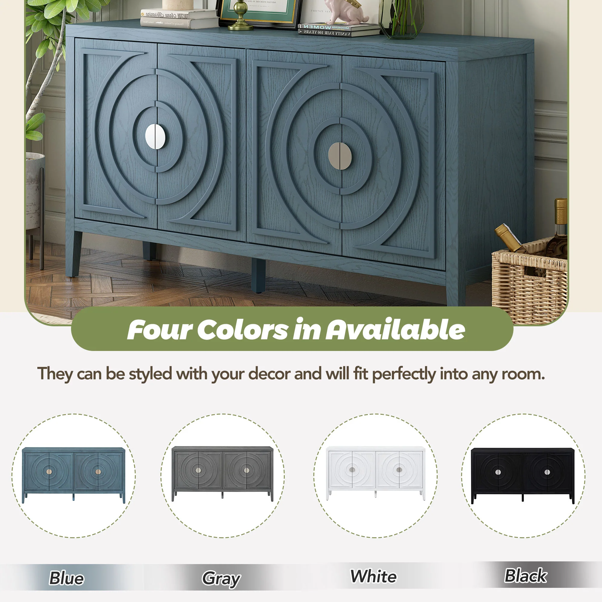 Circular Groove Design Retro Sideboard - Image 8