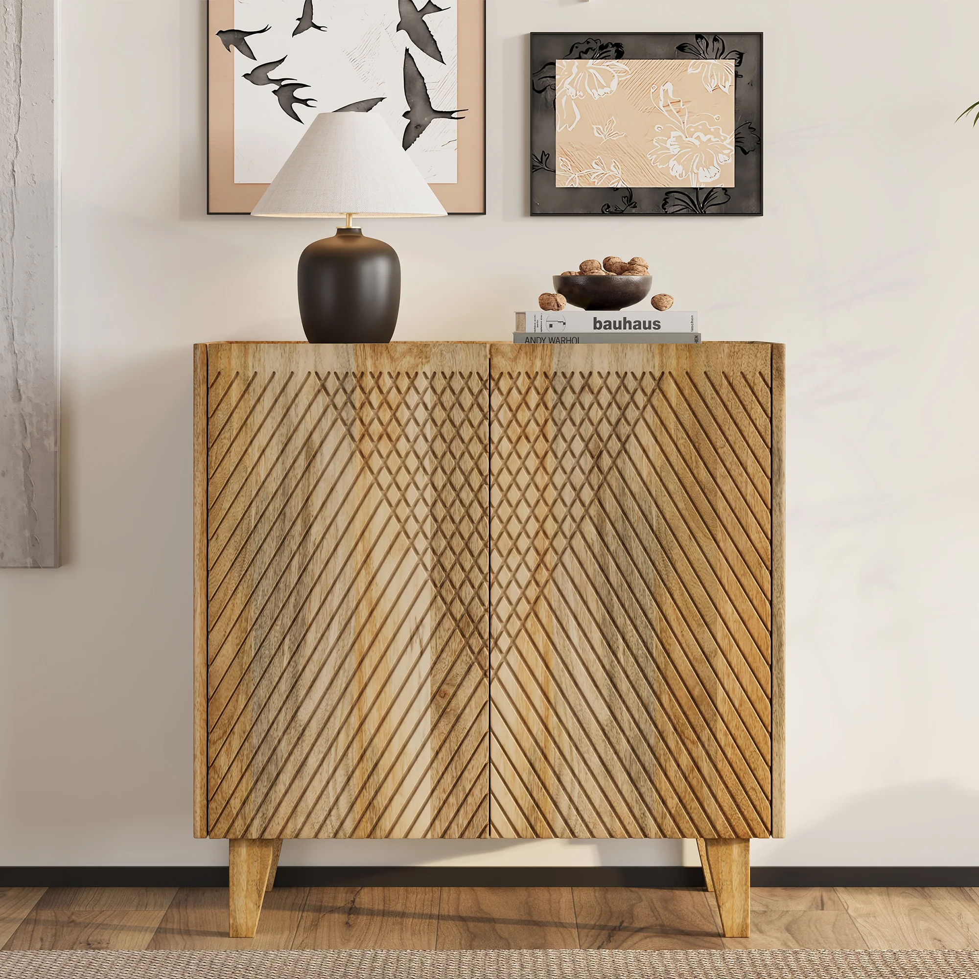 Rustic Mango Wood Accent Storage Cabinet - Image 2